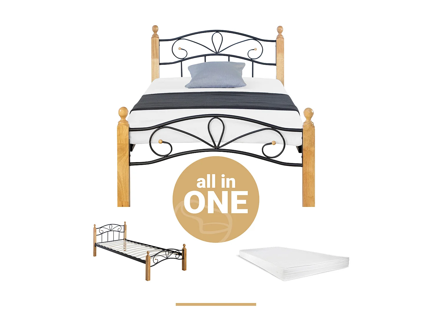 Bed 90x200x12 cm Zwart natuurlijk hout