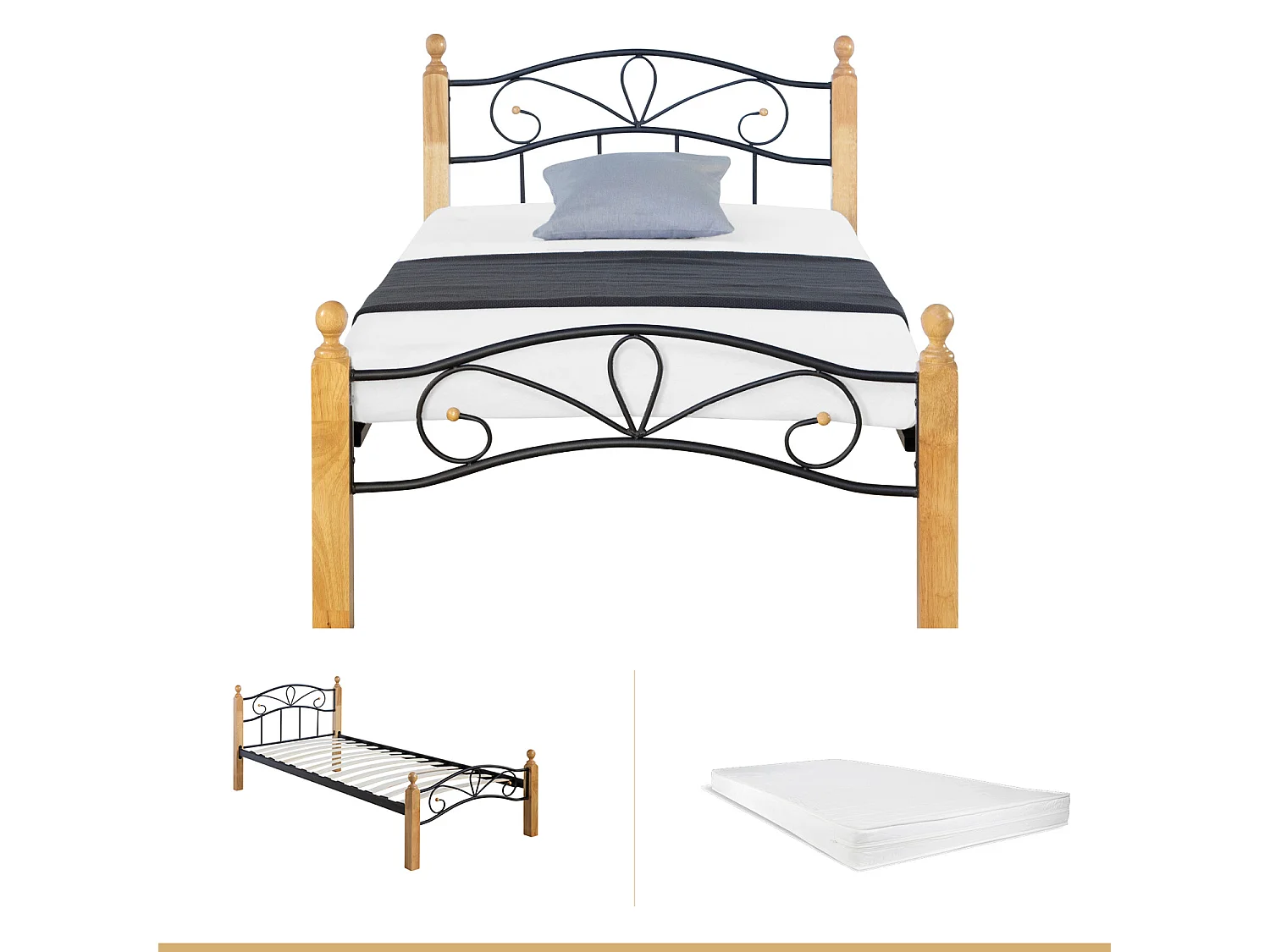 Bed 90x200x12 cm Zwart natuurlijk hout