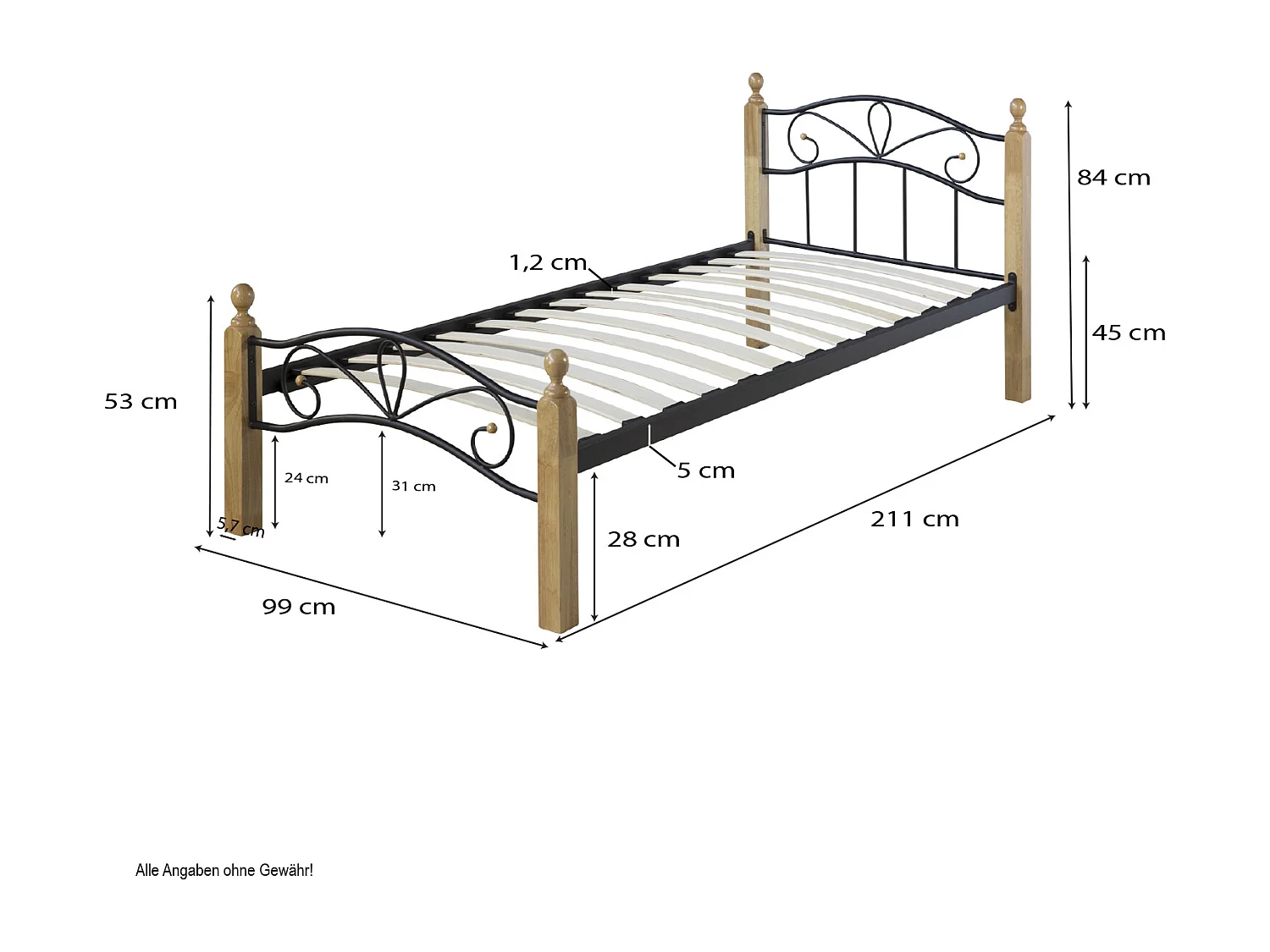Bed 90x200x12 cm Zwart natuurlijk hout