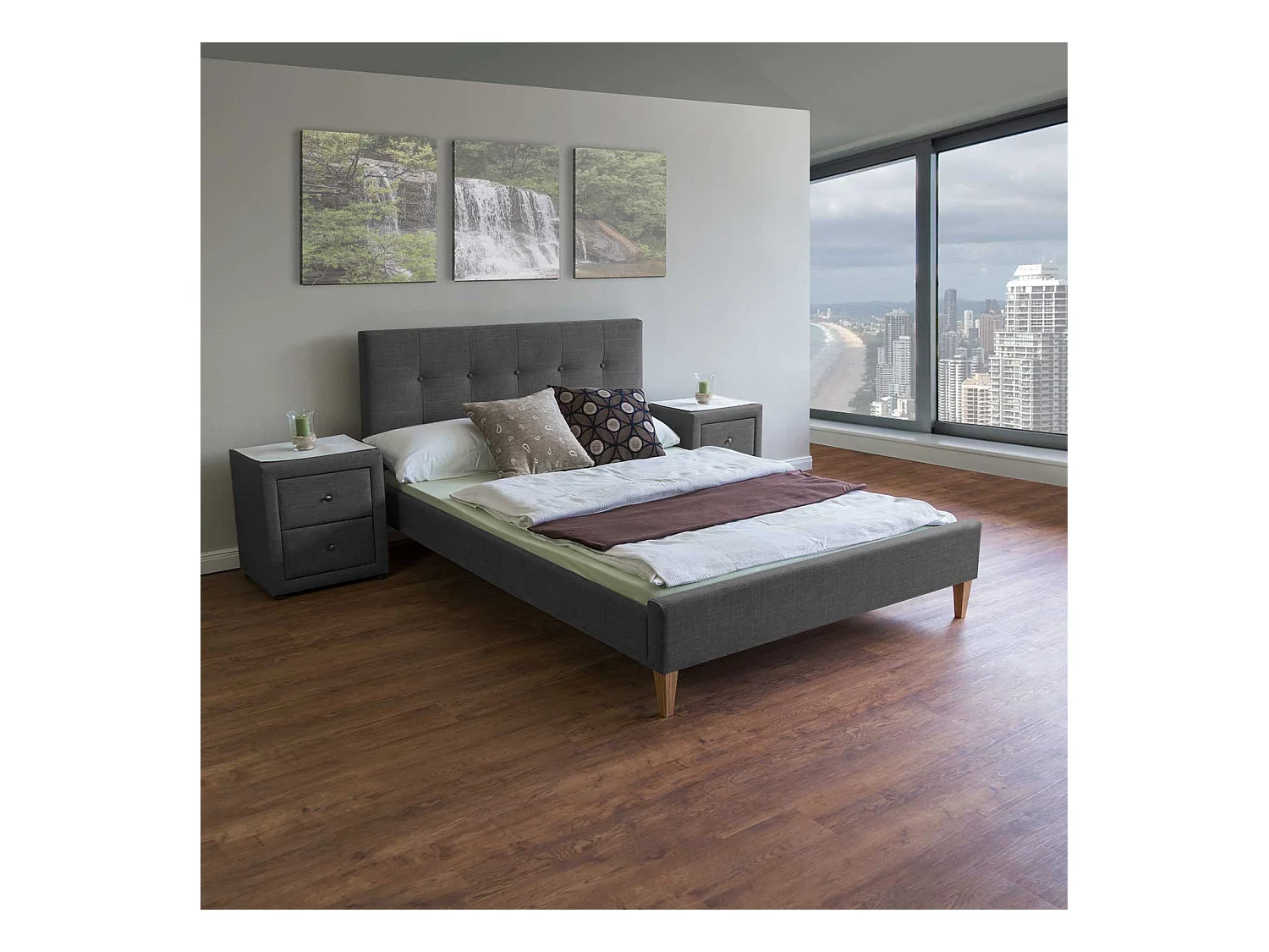 Estrado de cama estofado 180x200 cm cinza