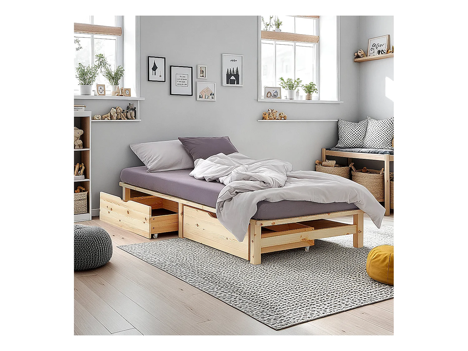Bed 90x200 cm Natuurlijk