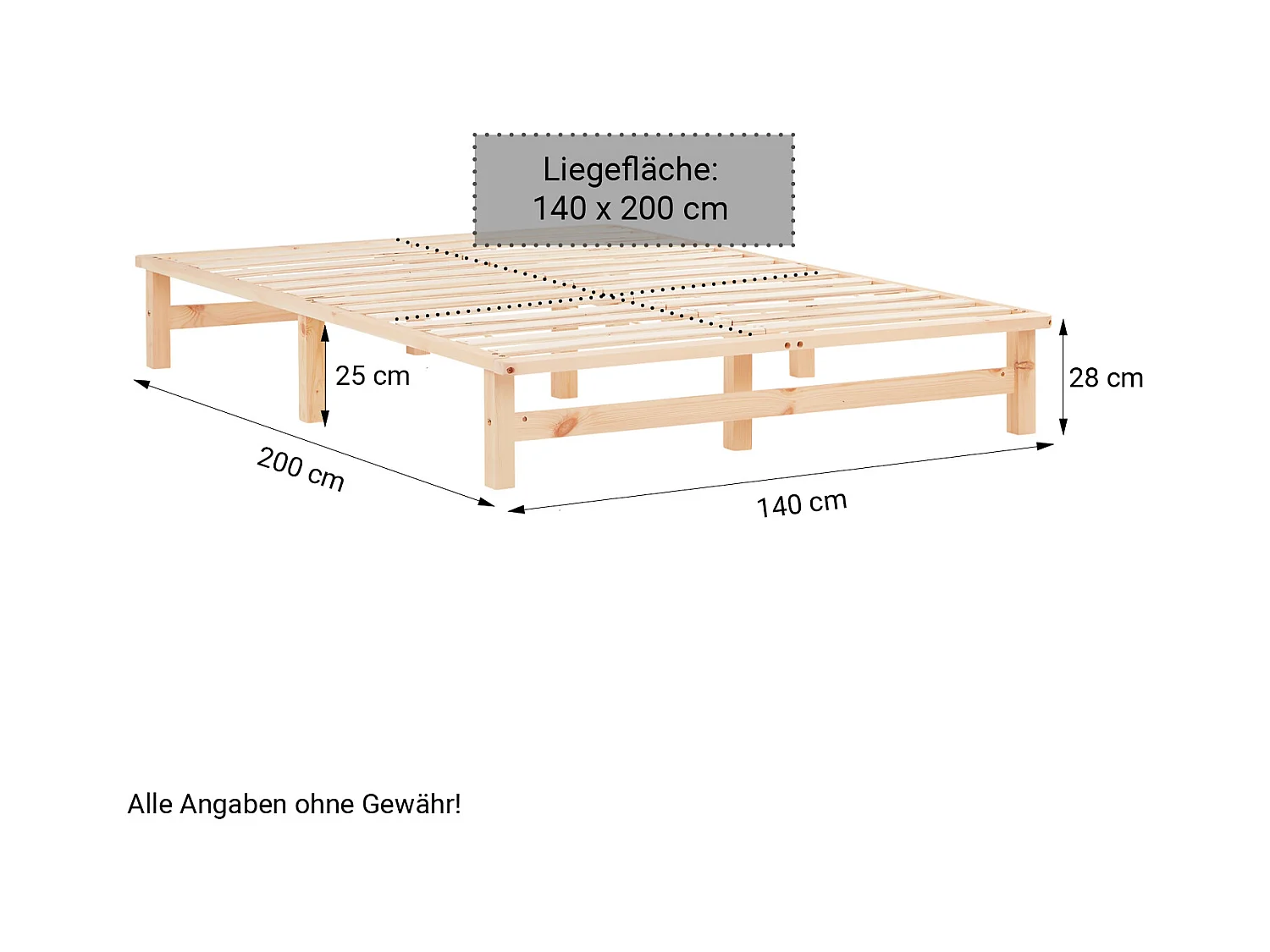 Letto 140x200 cm pallet naturale