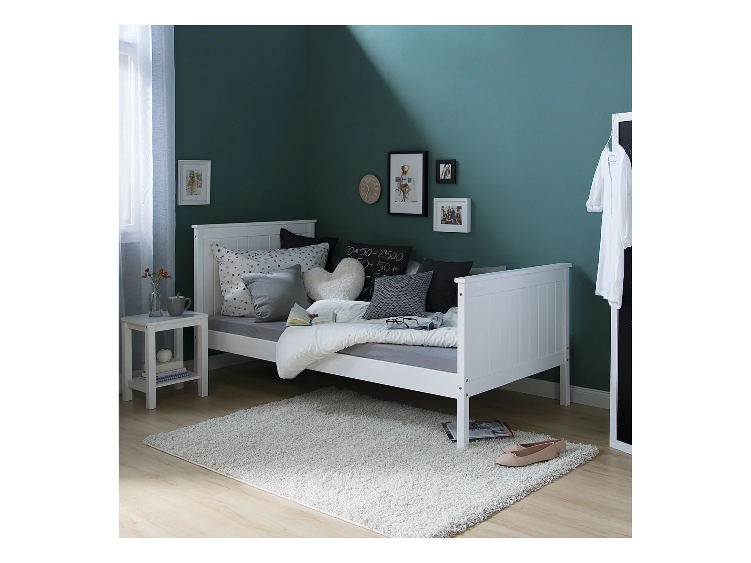 Einzelbett 98x208 cm weiß, Shaker-Stil