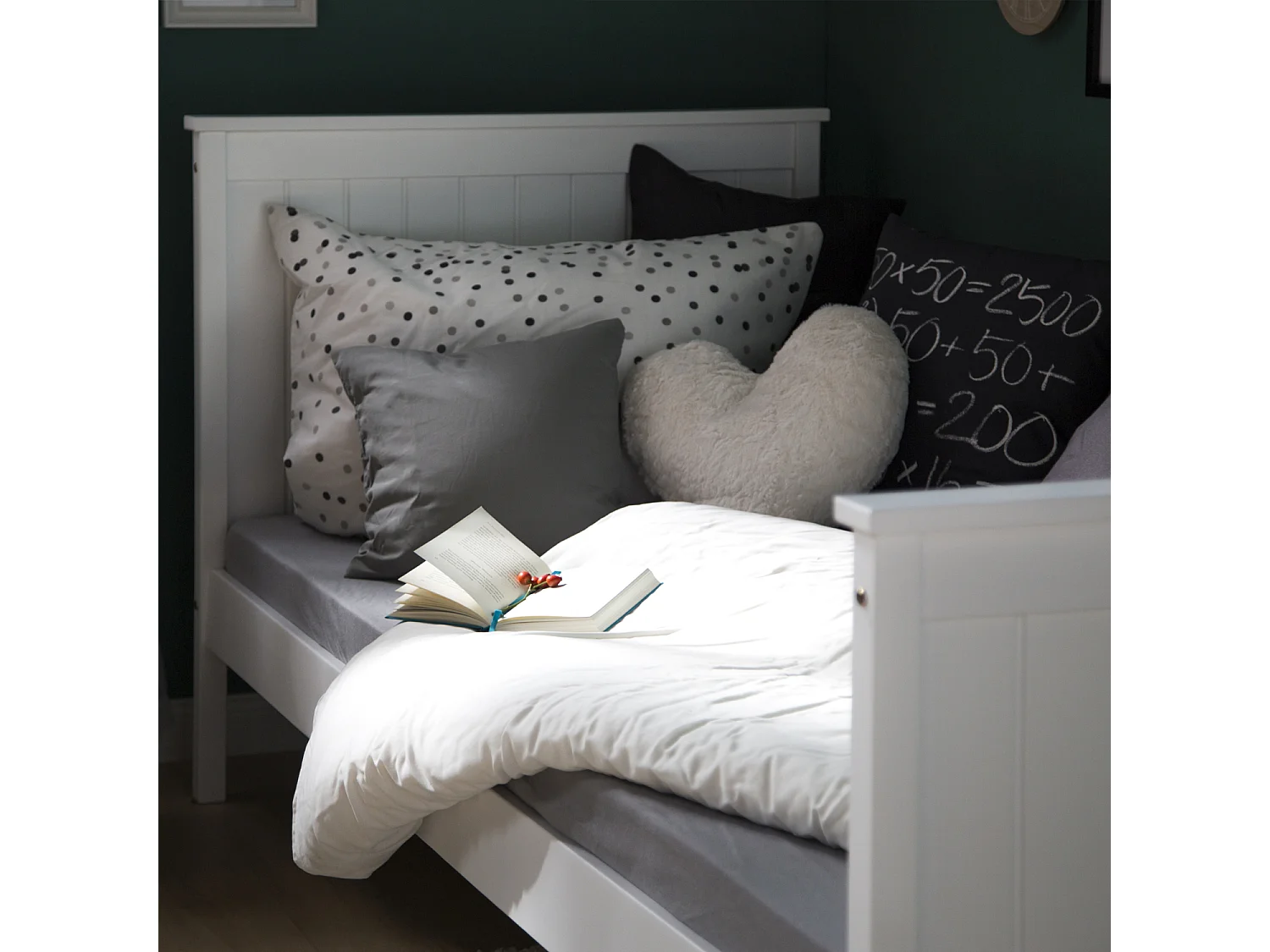 Łóżko pojedyncze 98x208 cm, białe, w stylu shaker