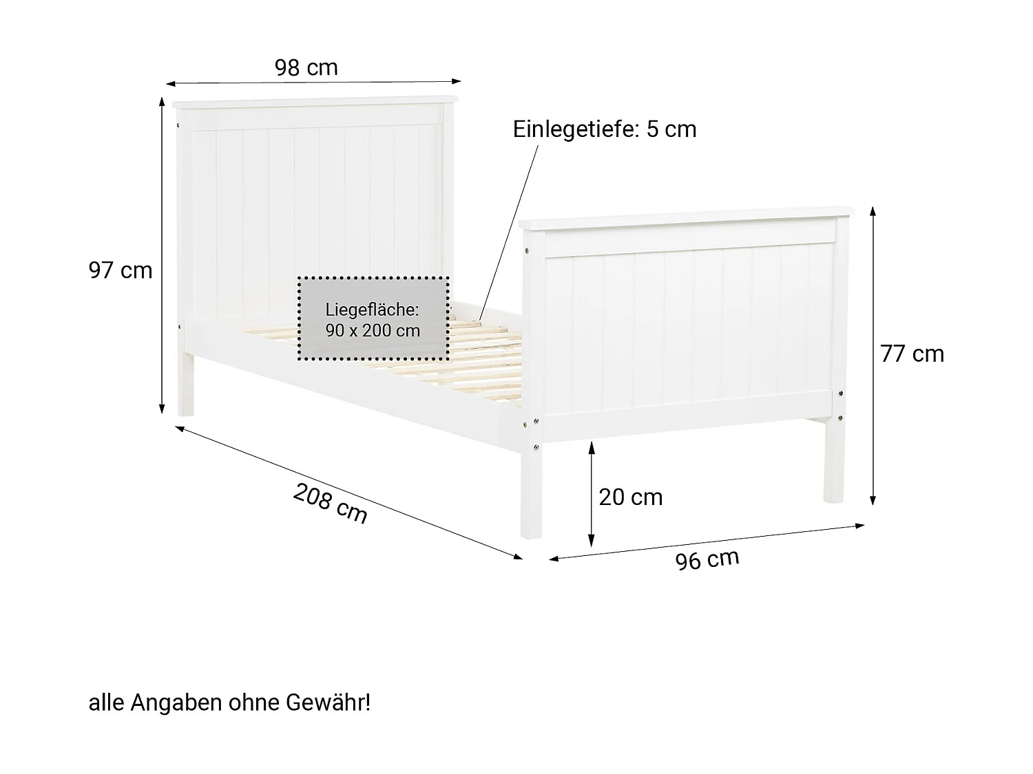 Łóżko pojedyncze 98x208 cm, białe, w stylu shaker