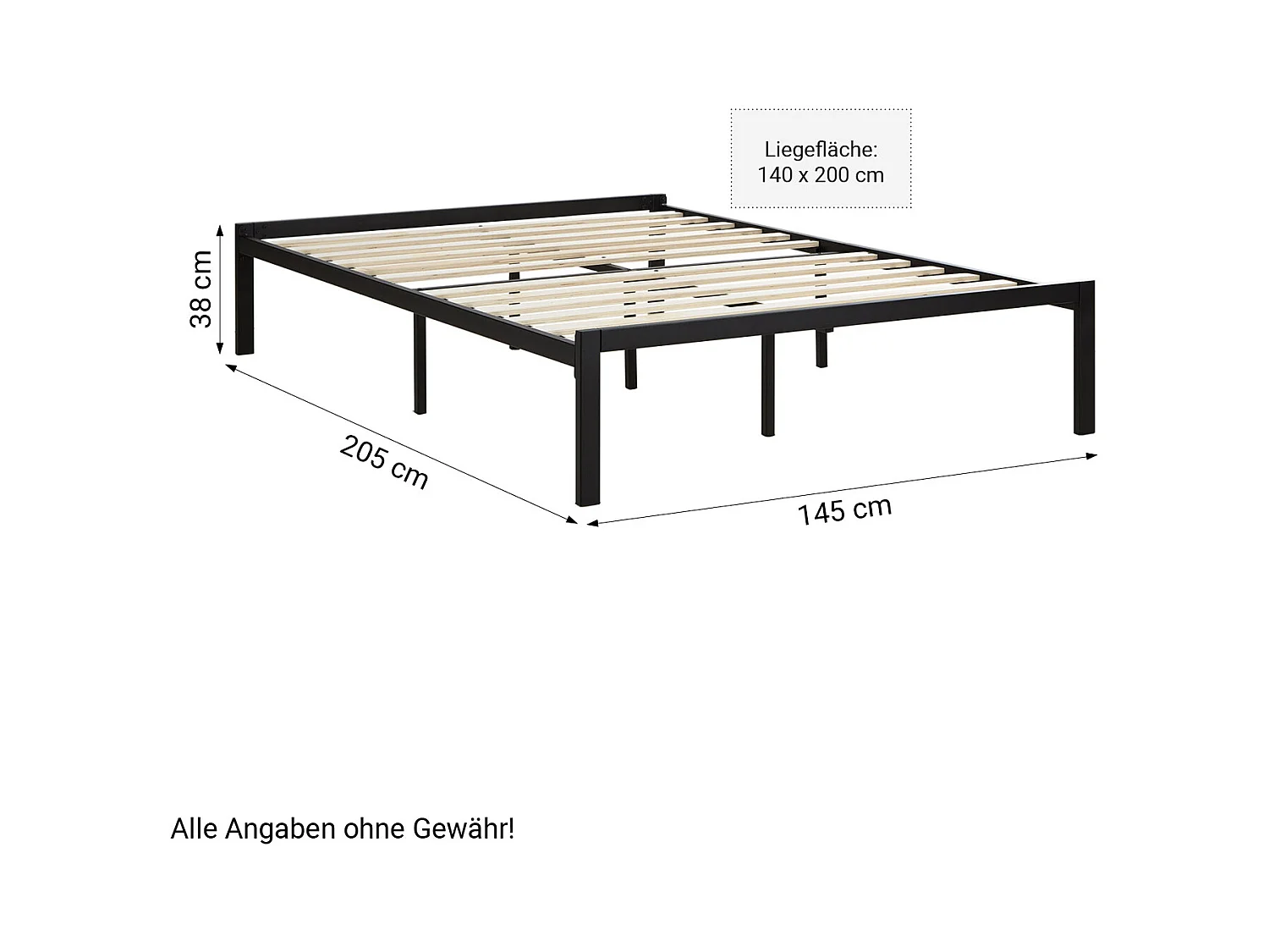 Lit 145x38x205 cm noir