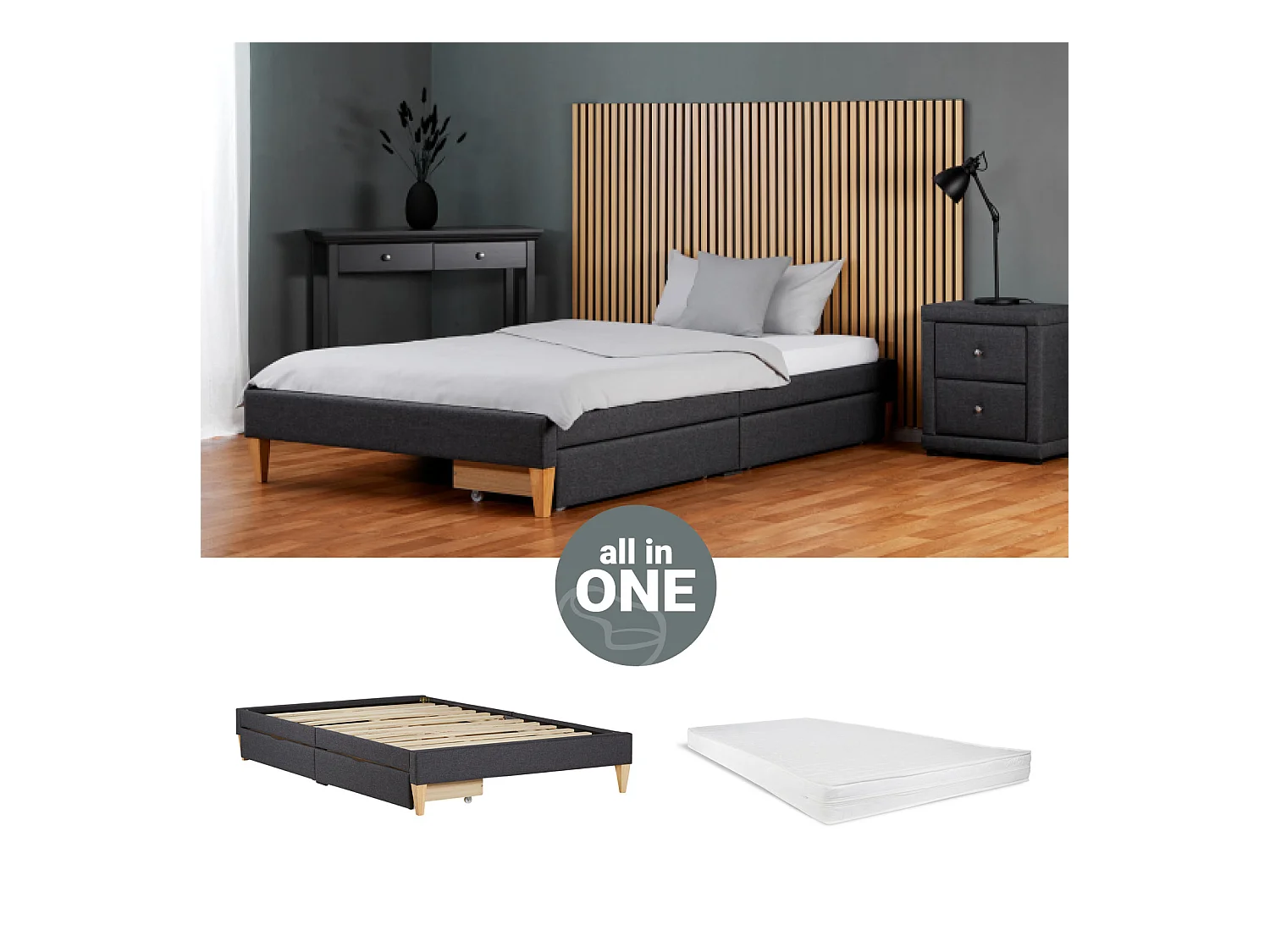 Lit rembourré 145x32x210 cm gris