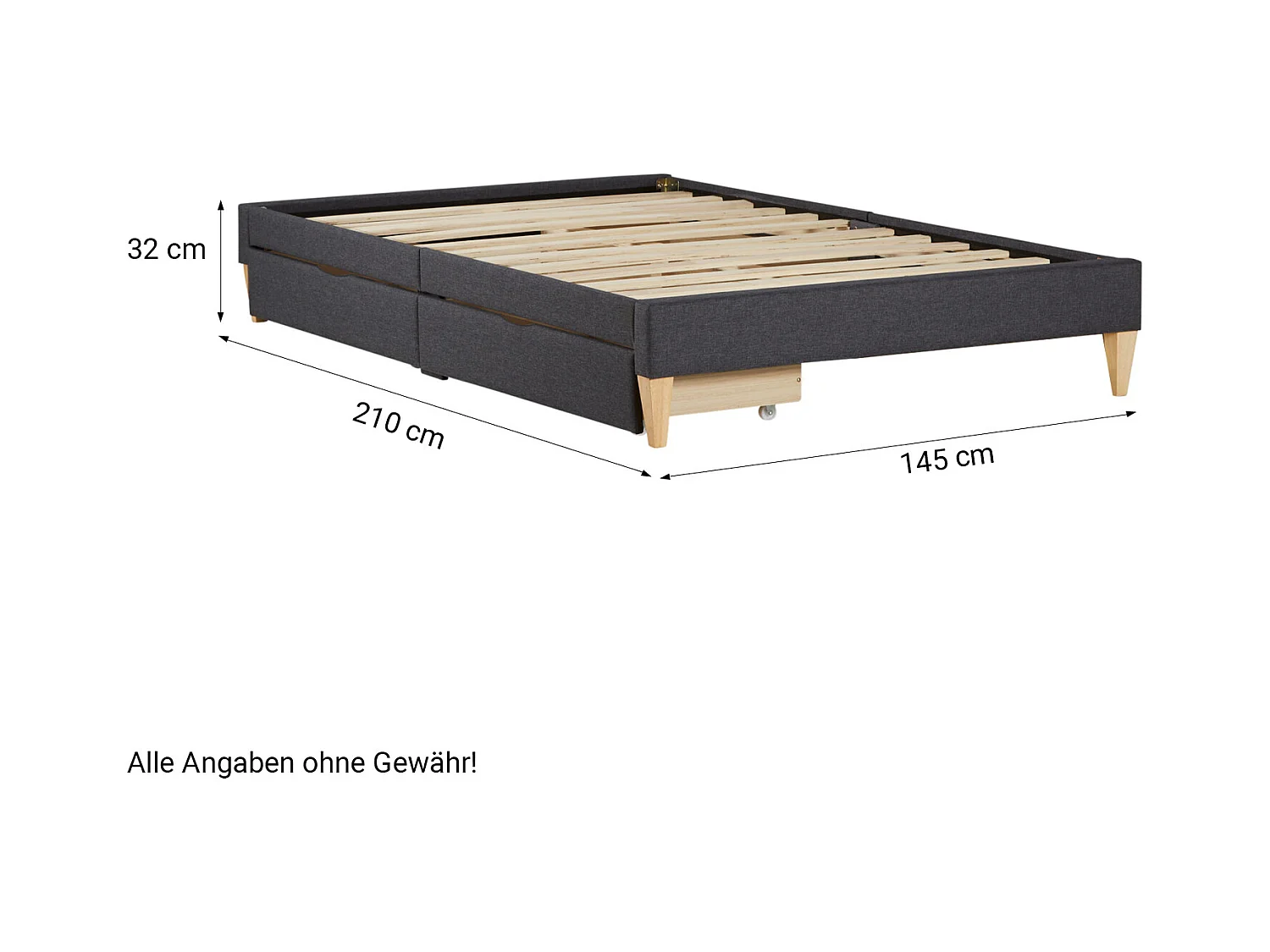Lit rembourré 145x32x210 cm gris