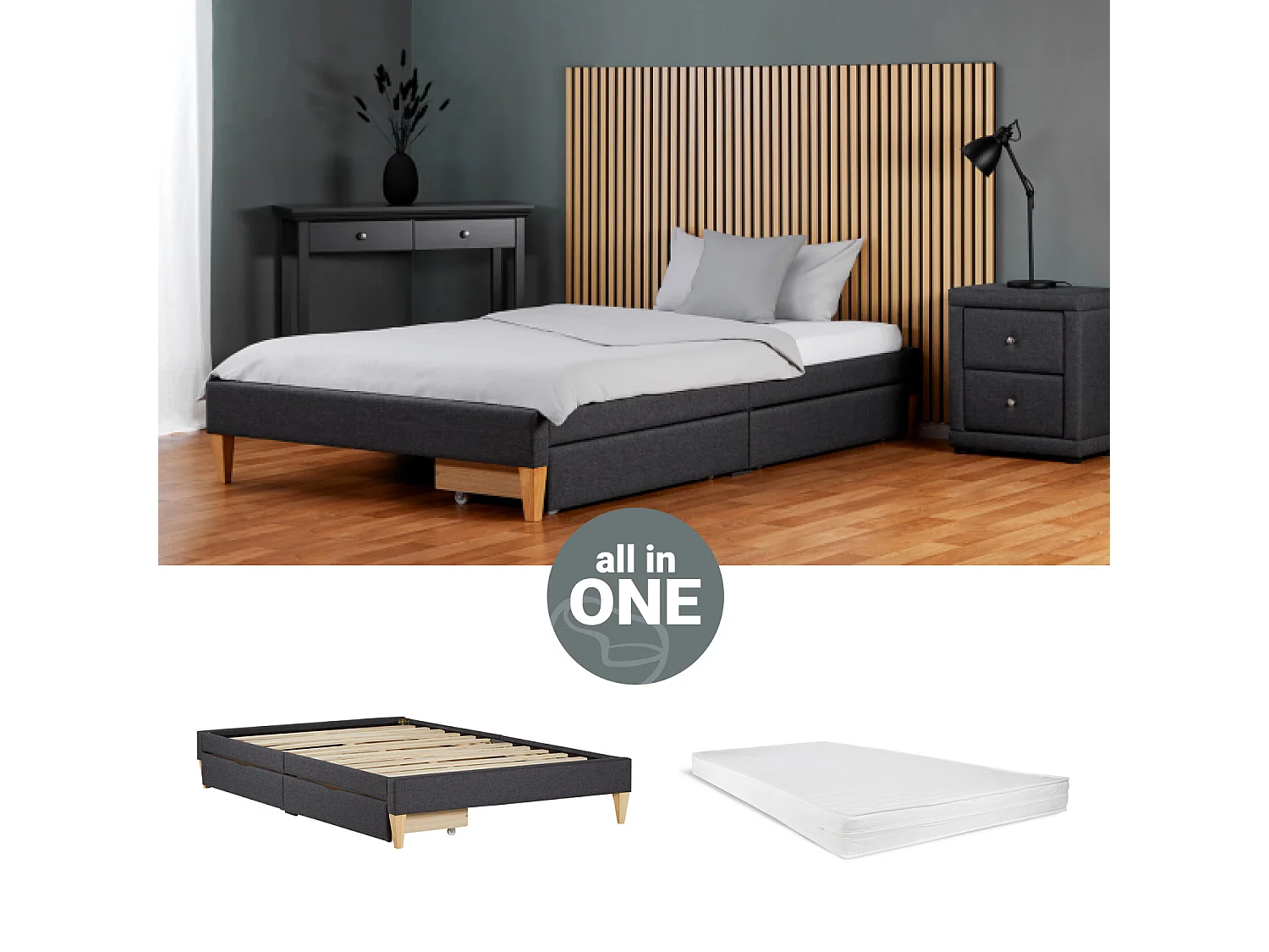 Polsterbett 145x32x210 cm grau