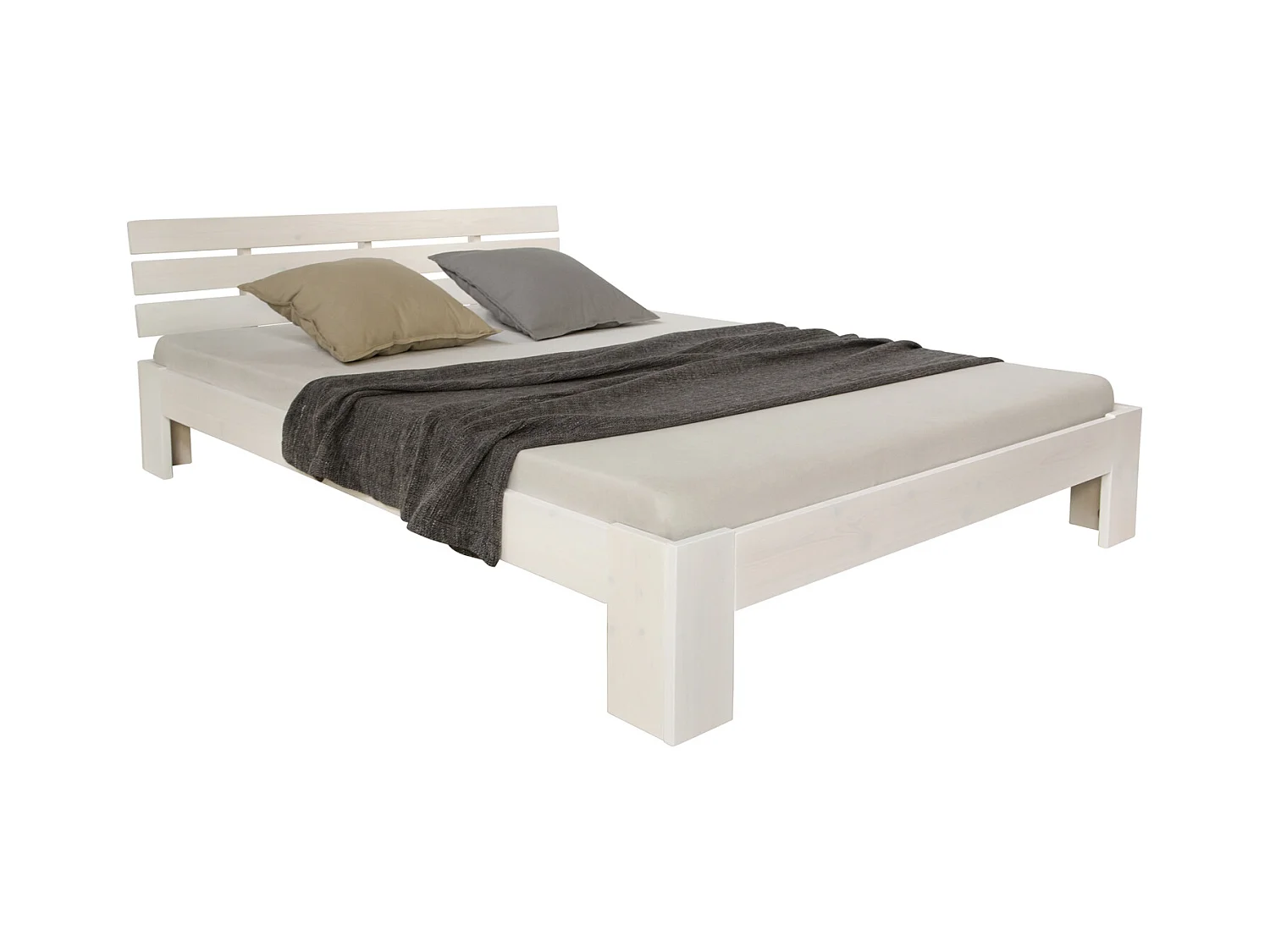 Doppelbett 140x200 cm weiß, Massivholz Kiefer Rahmenbett