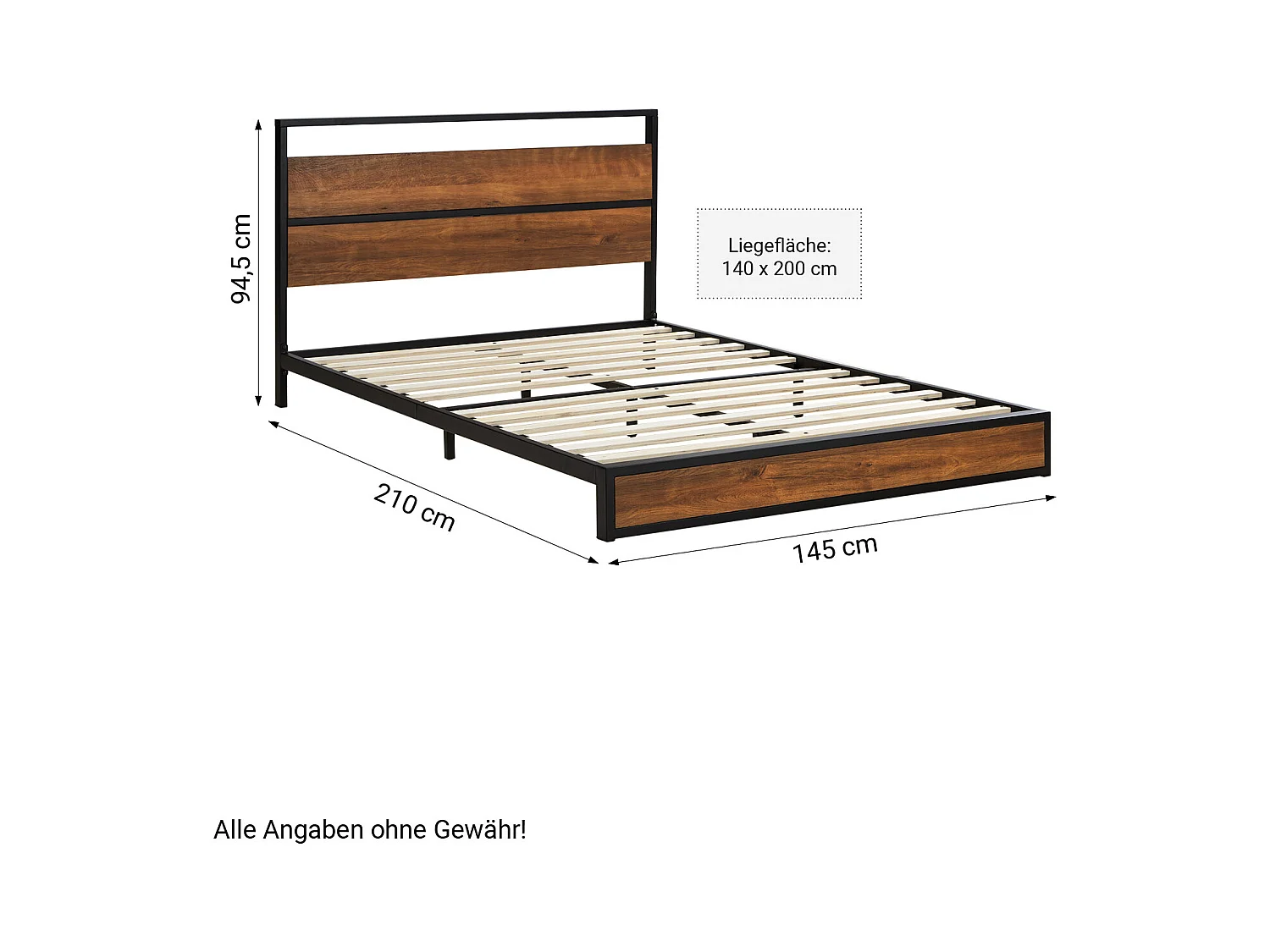 Lit 145x94,5x210 cm Noir