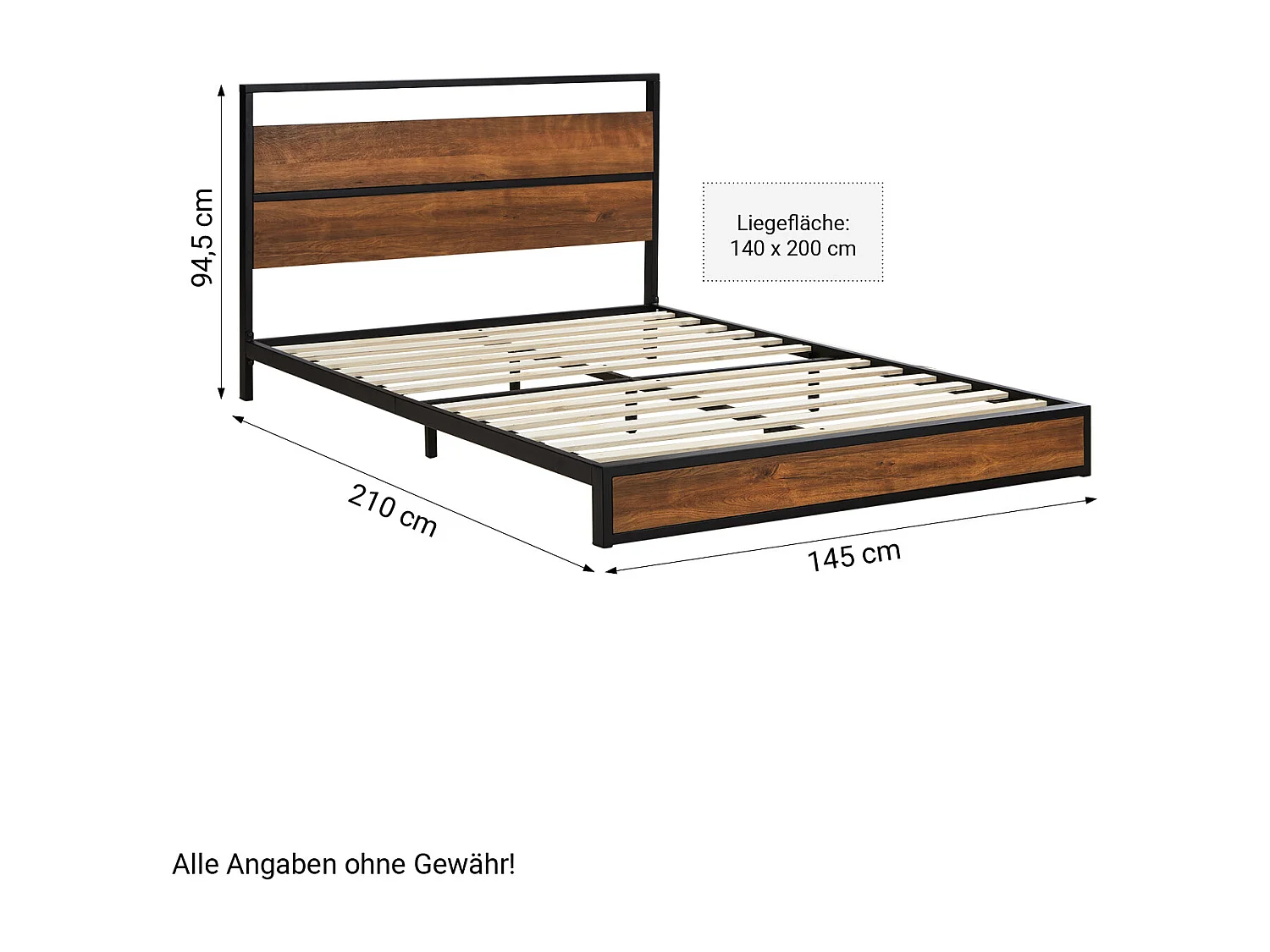 Bett 145x94,5x210 cm Schwarz