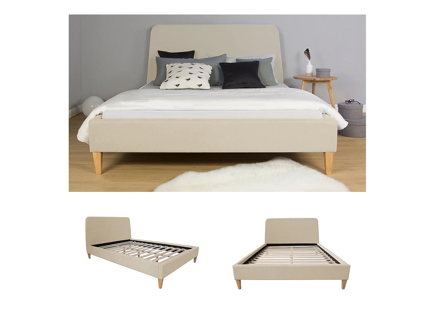 Cama estofada 140x200 cm Bege