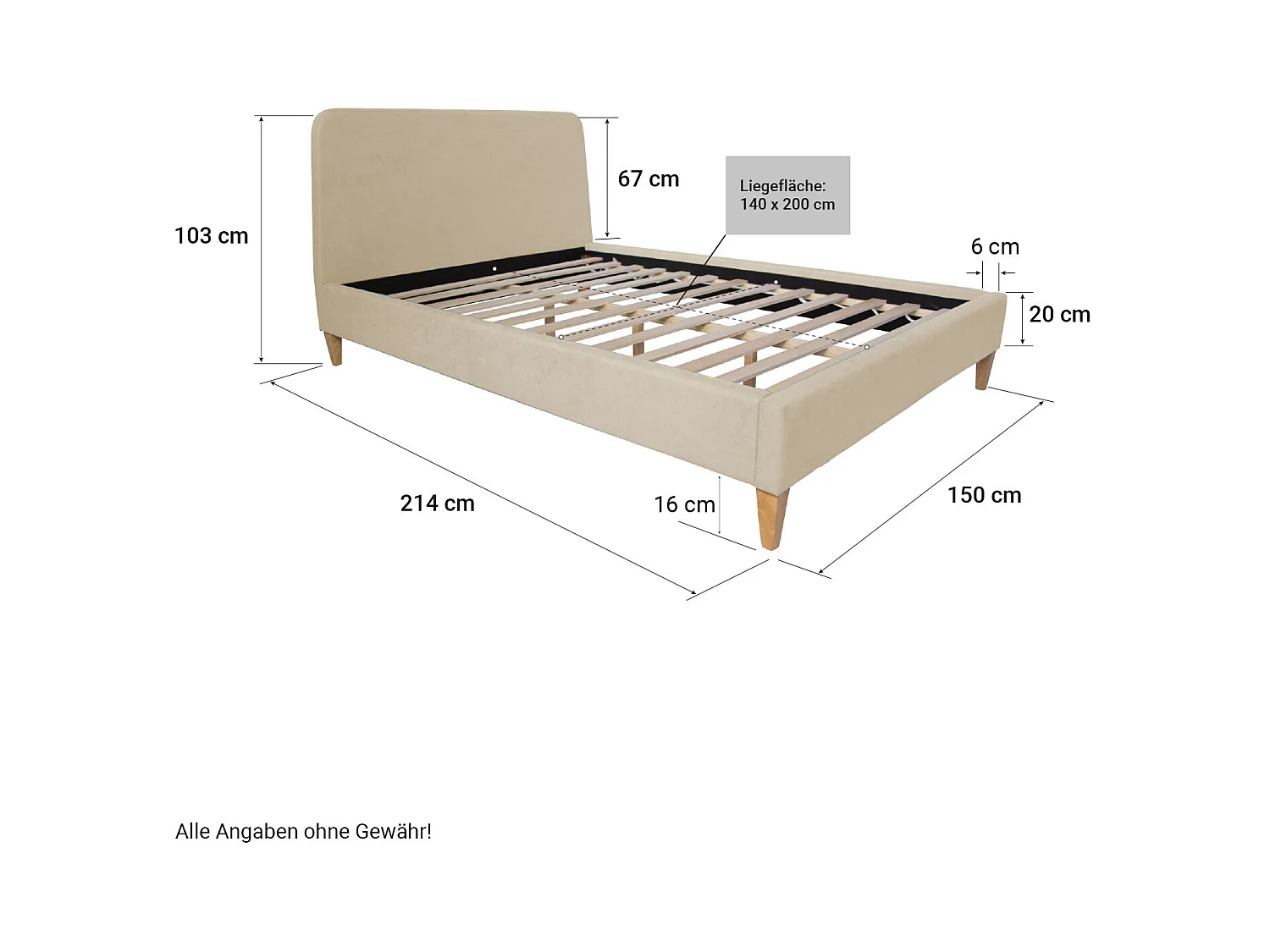 Cama estofada 140x200 cm Bege