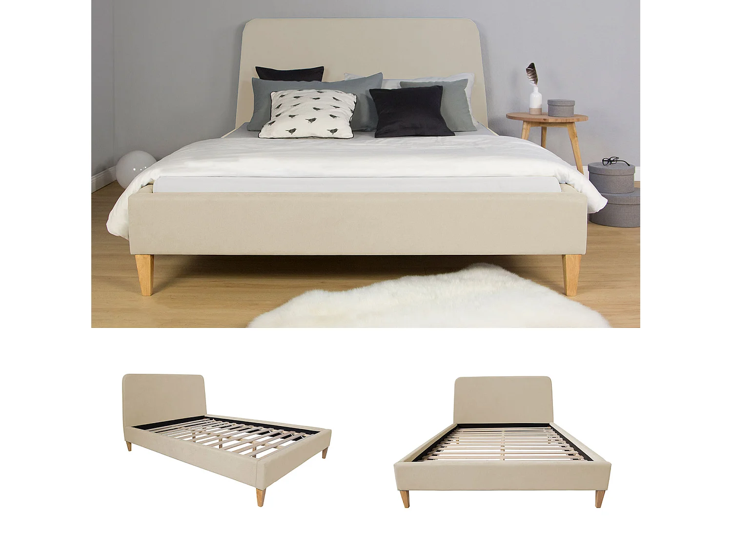 Tapicerowane łóżko 140x200 cm Beżowe