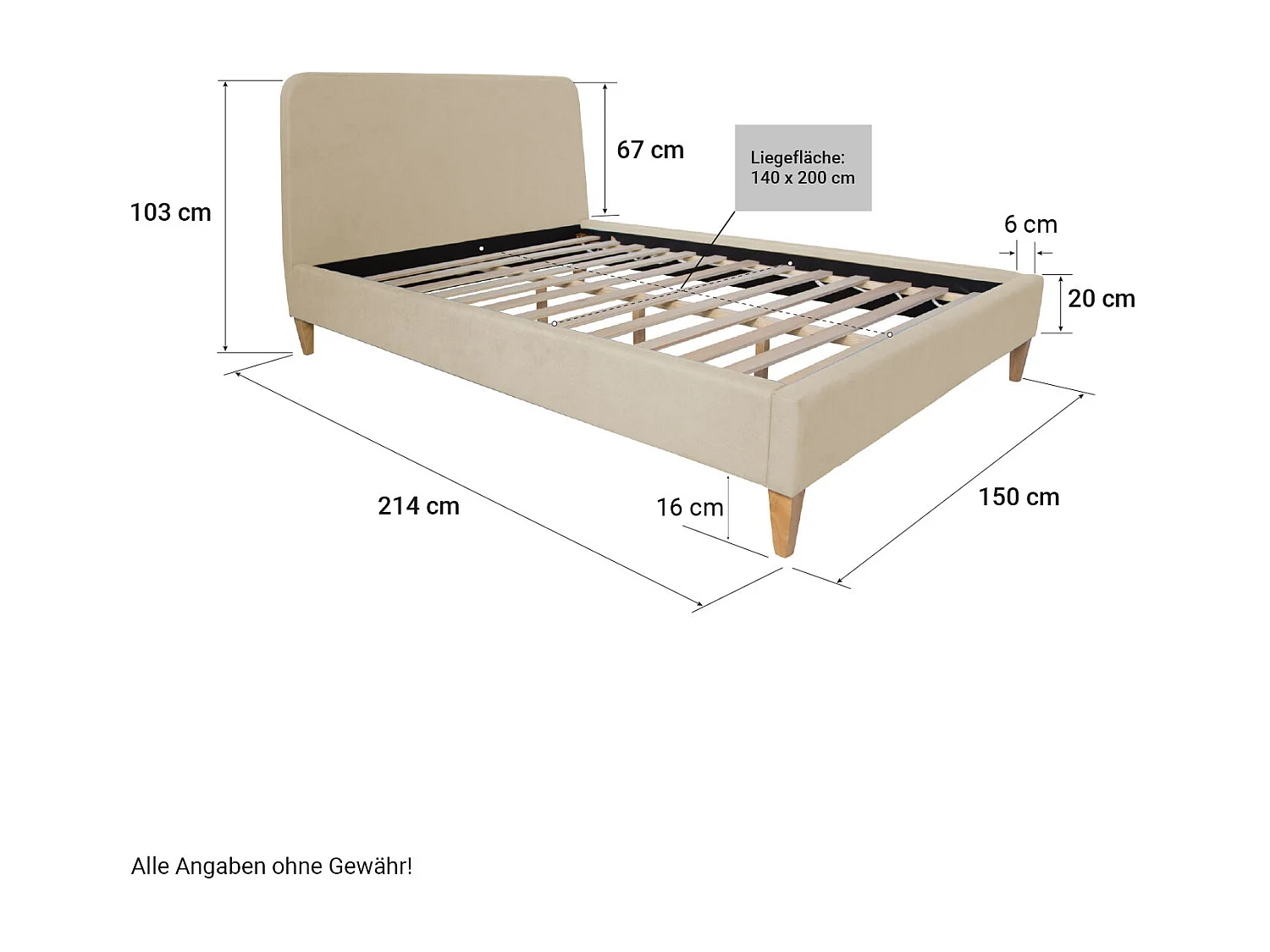 Tapicerowane łóżko 140x200 cm Beżowe