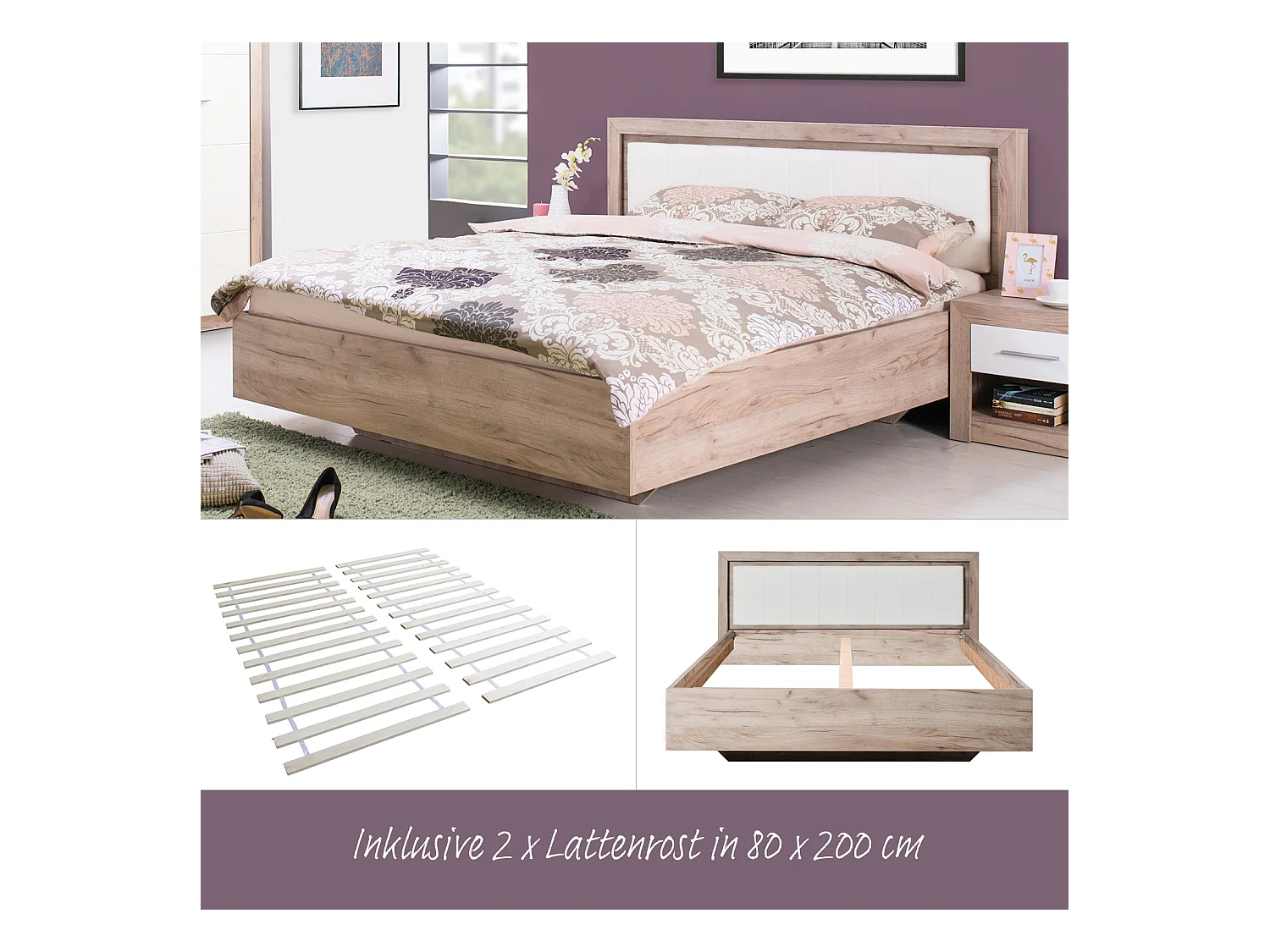 Bettgestell 178,5x100,5x208 cm Graueiche Weiß