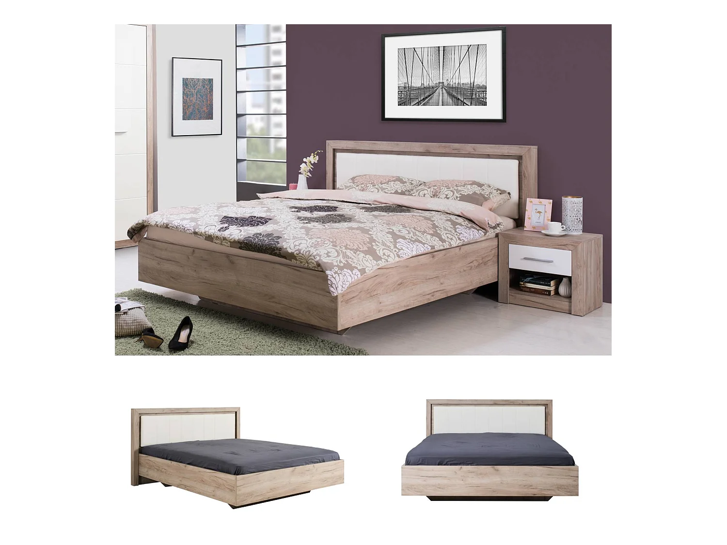 Bettgestell 178,5x100,5x208 cm Graueiche Weiß