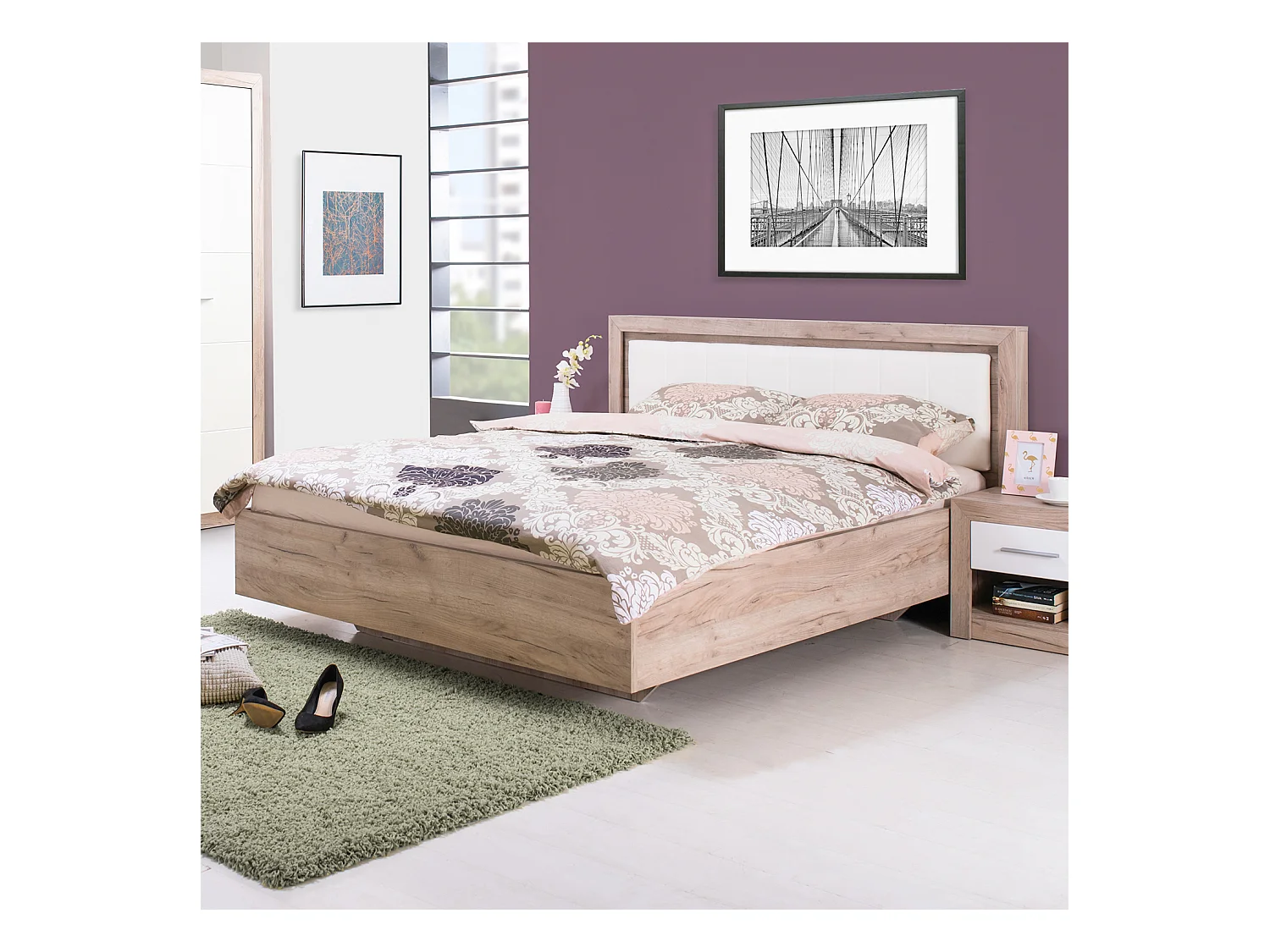 Estrutura de cama 178,5x100,5x208 cm Carvalho cinza branco