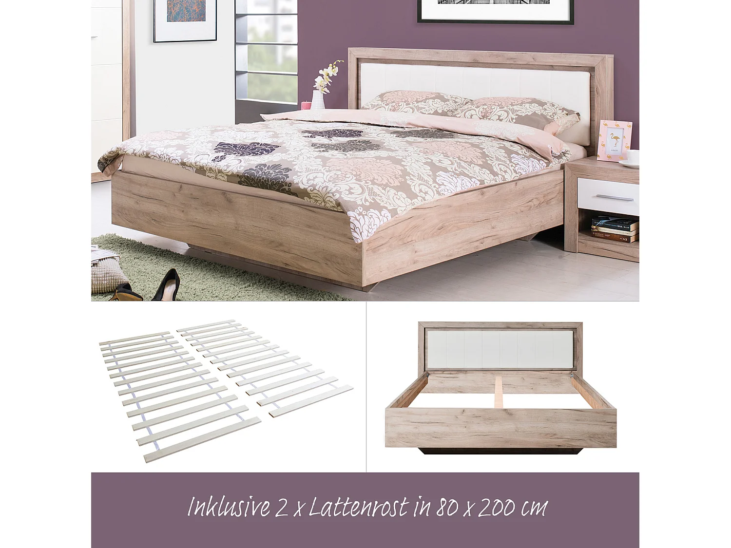 Bettgestell 178,5x100,5x208 cm Graueiche Weiß