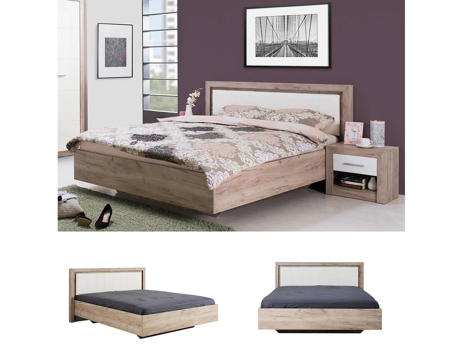 Bettgestell 178,5x100,5x208 cm Graueiche Weiß