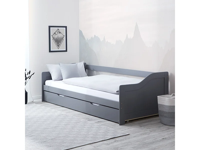 Bett 90x200 cm Grau Kabinenbett