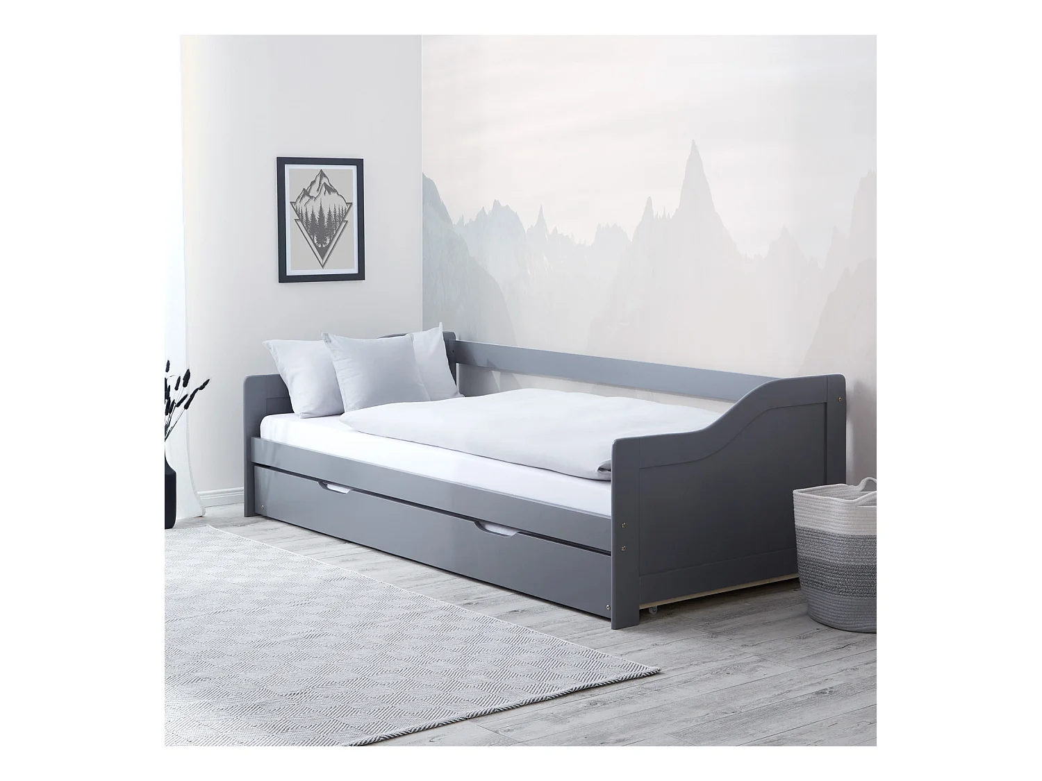 Bett 90x200 cm Grau Kabinenbett