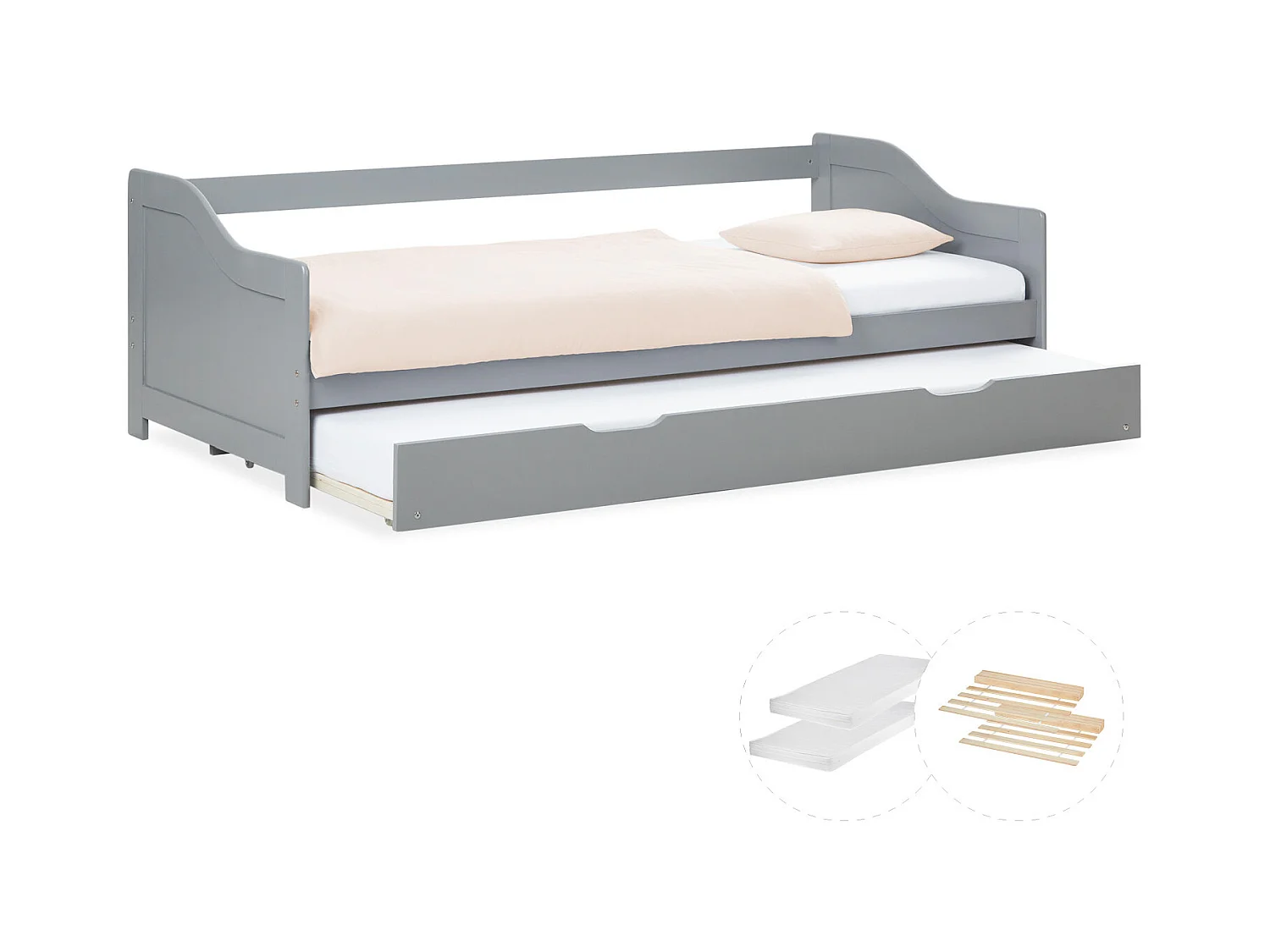 Bett 90x200 cm Grau Kabinenbett