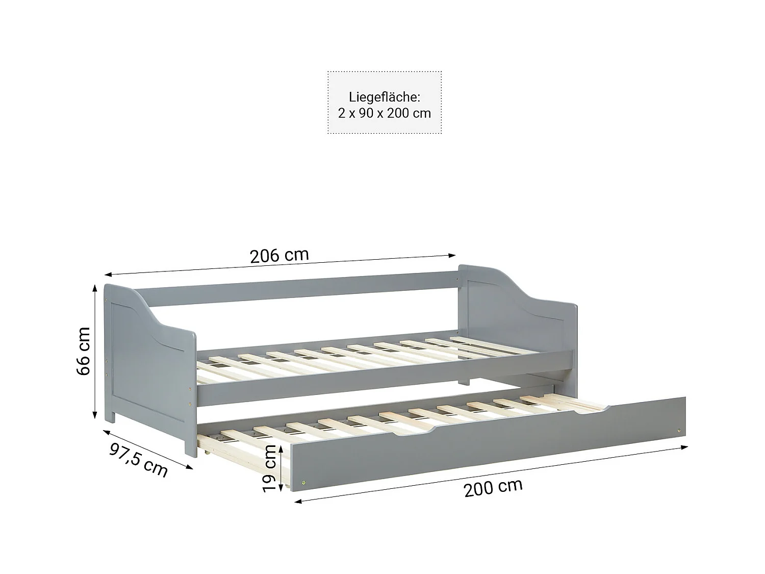 Bett 90x200 cm Grau Kabinenbett