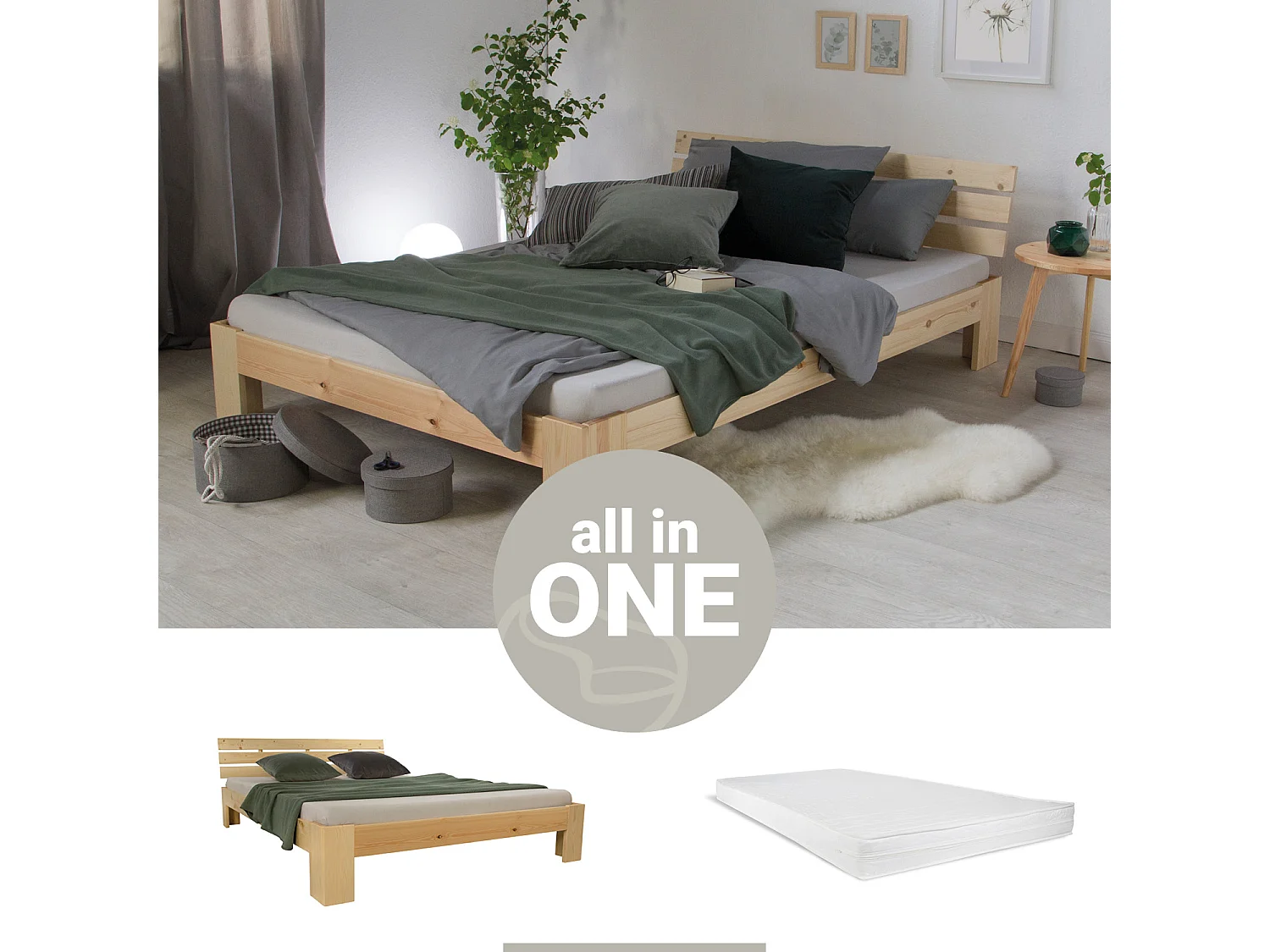 Tweepersoonsbed 120x200 cm wit natuurlijk grenenhout