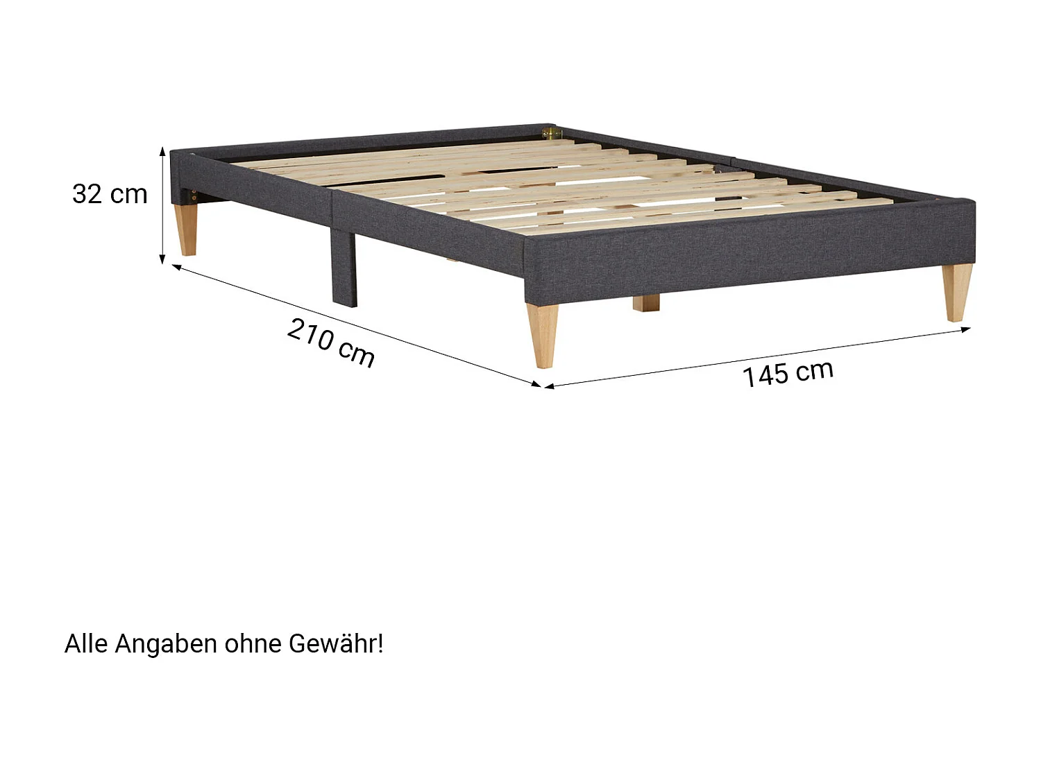 Gestoffeerd bed 140x200 cm grijs Slatts