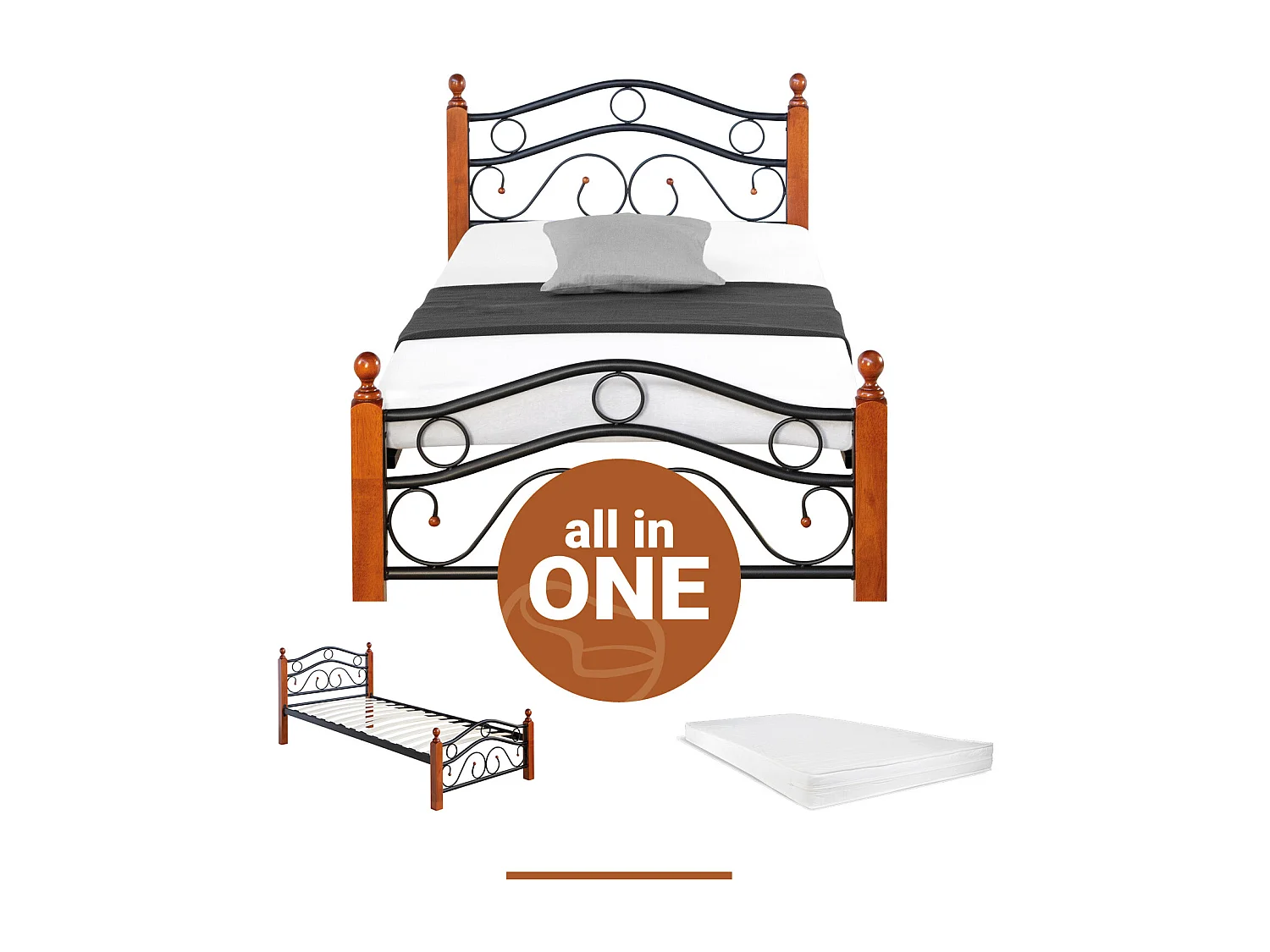 Metalowe łóżko 90x200 cm Czarny Brązowy