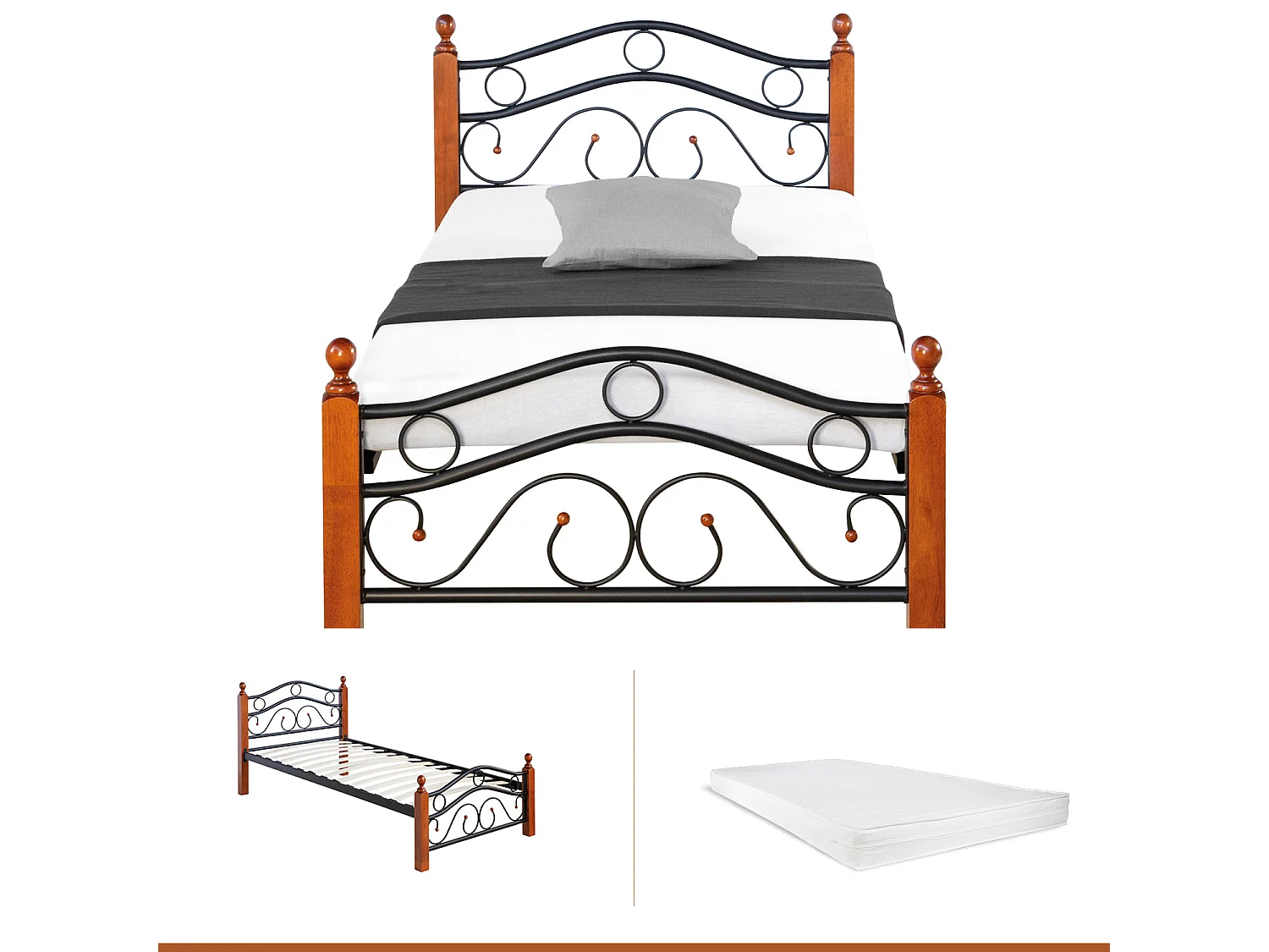 Metalowe łóżko 90x200 cm Czarny Brązowy