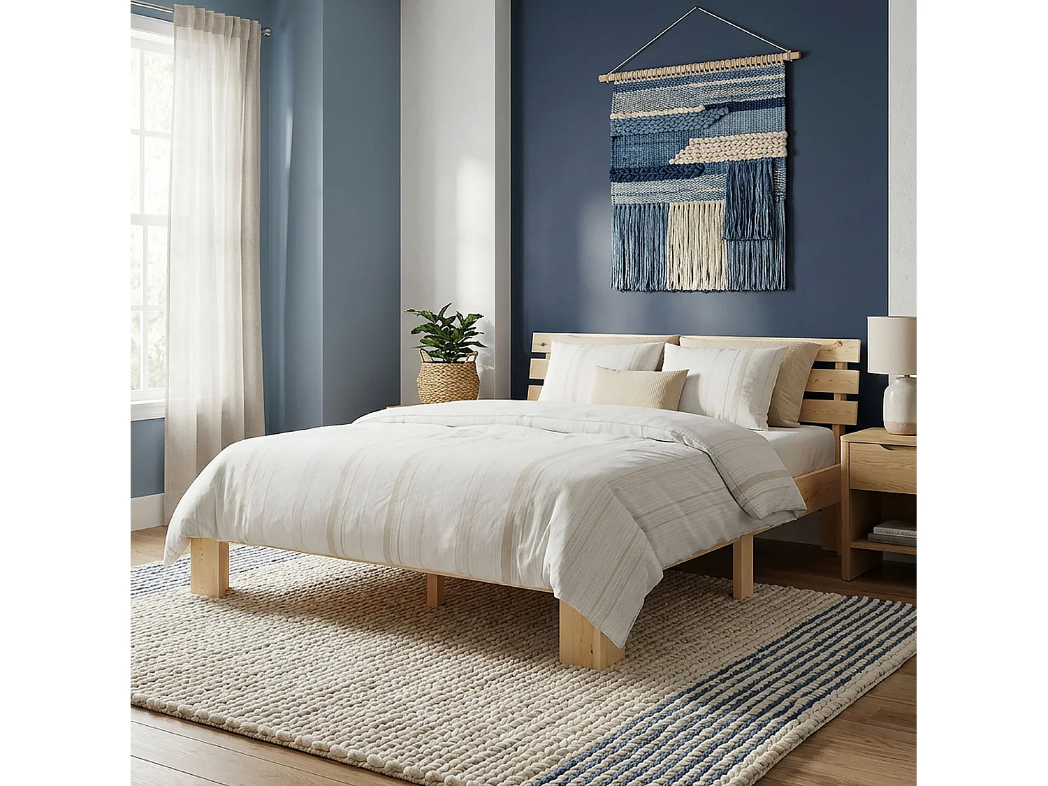 Łóżko podwójne 160x200 cm, naturalne drewno, łóżko futon