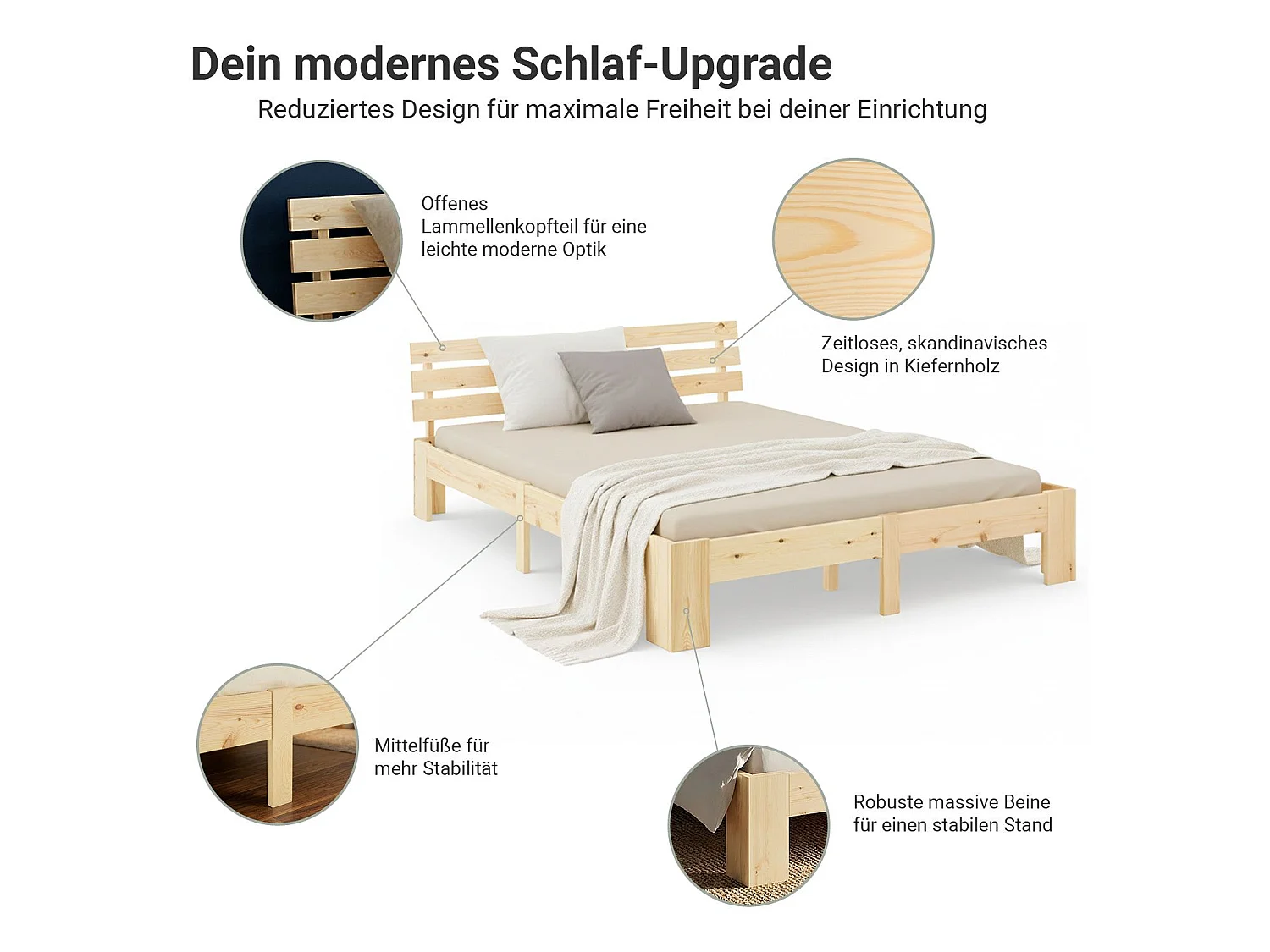 Doppelbett 160x200 cm Naturholz Futonbett