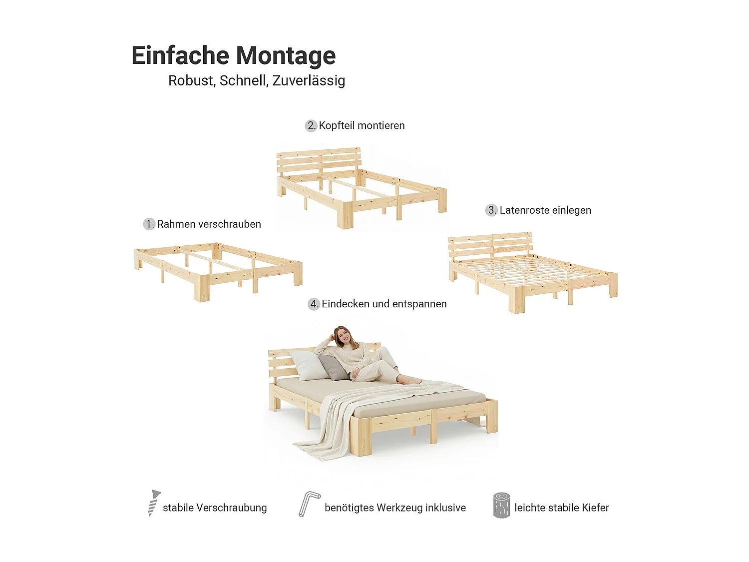 Doppelbett 160x200 cm Naturholz Futonbett