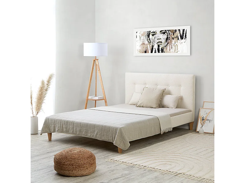 Bed 145,5x95x211 cm beige klein tweepersoons met matras boucle