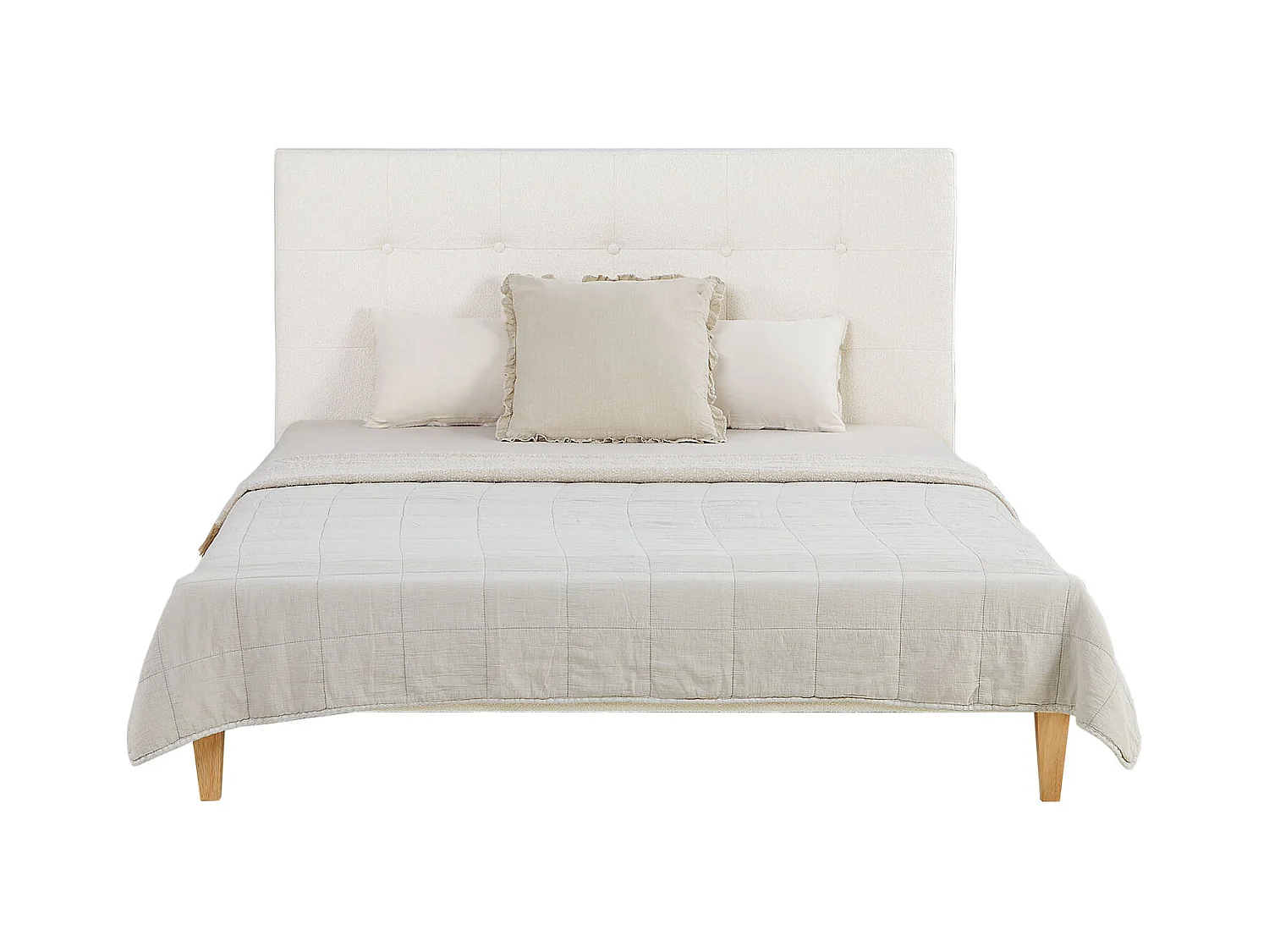 Letto 145,5x95x211 cm beige piccolo matrimoniale con materasso boucle