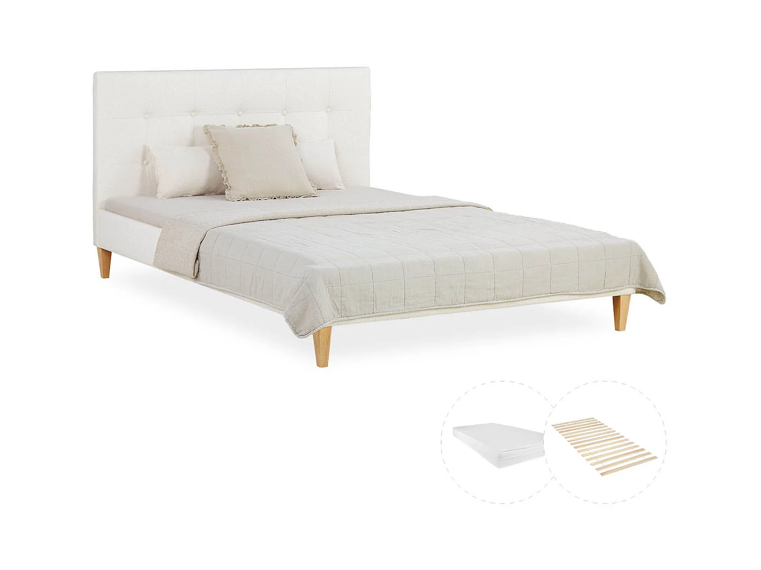 Letto 145,5x95x211 cm beige piccolo matrimoniale con materasso boucle