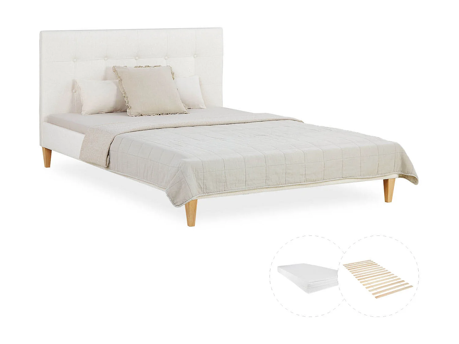 Bed 145,5x95x211 cm beige klein tweepersoons met matras boucle