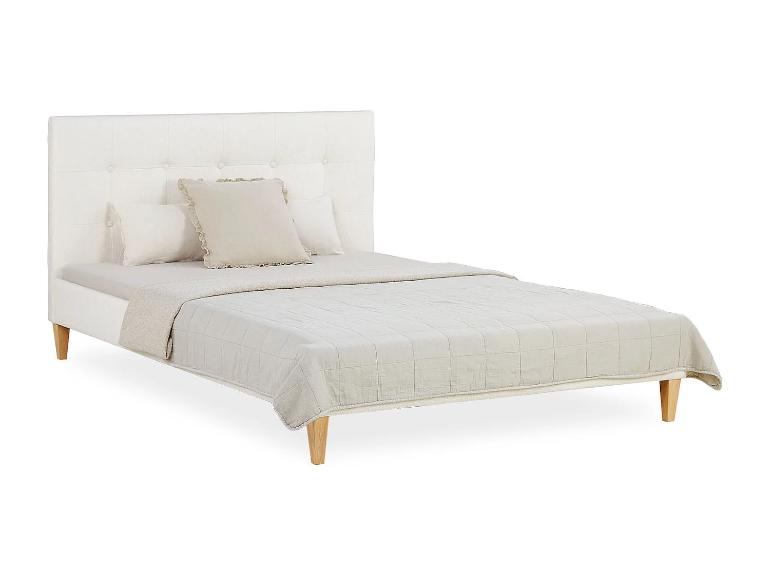 Bed 145,5x95x211 cm beige klein tweepersoons met matras boucle