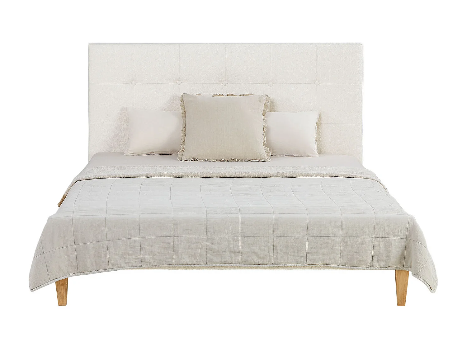 Bed 145,5x95x211 cm beige klein tweepersoons met matras boucle