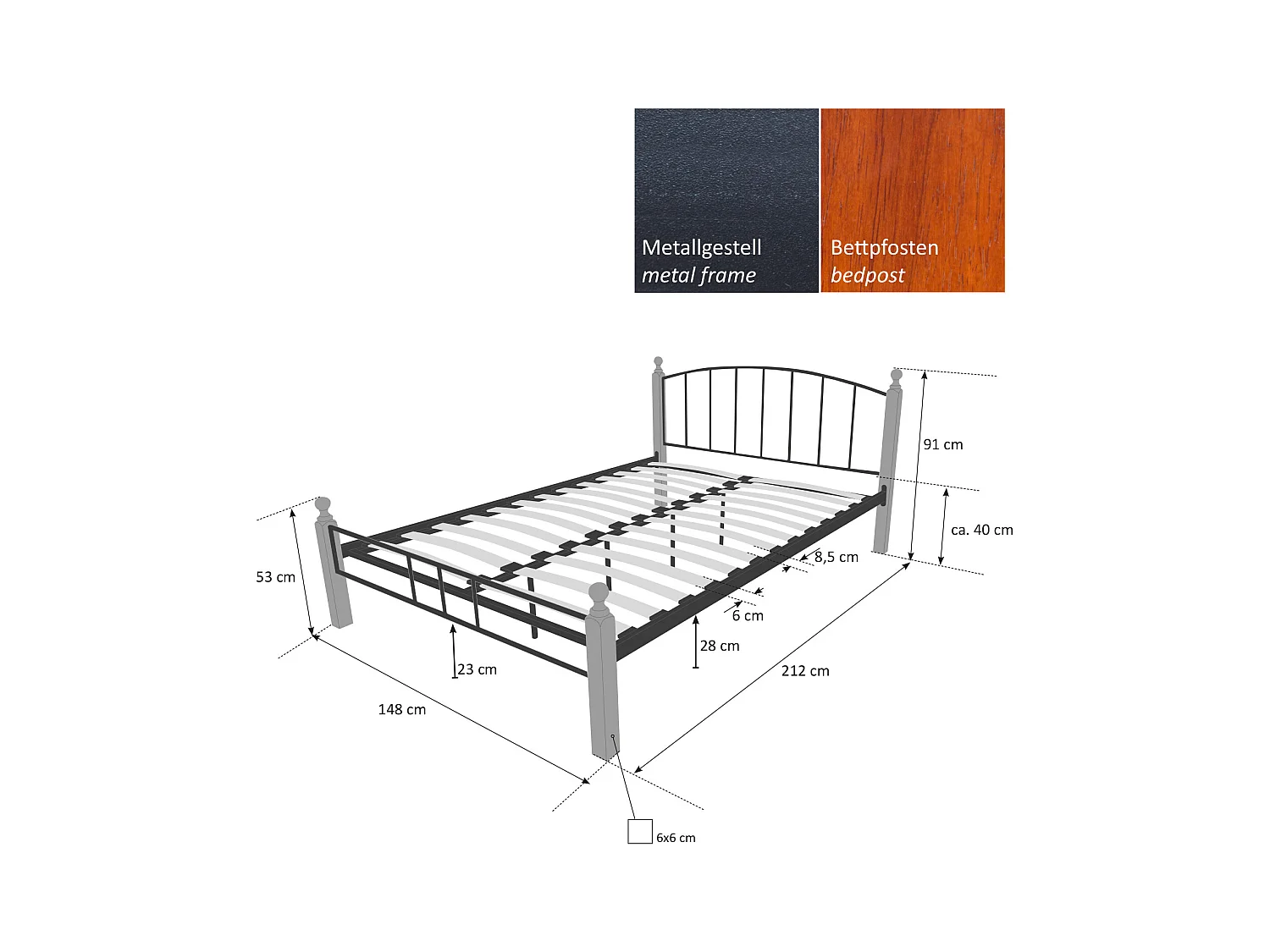Lit Métallique 140x200 cm Noir Marron 915