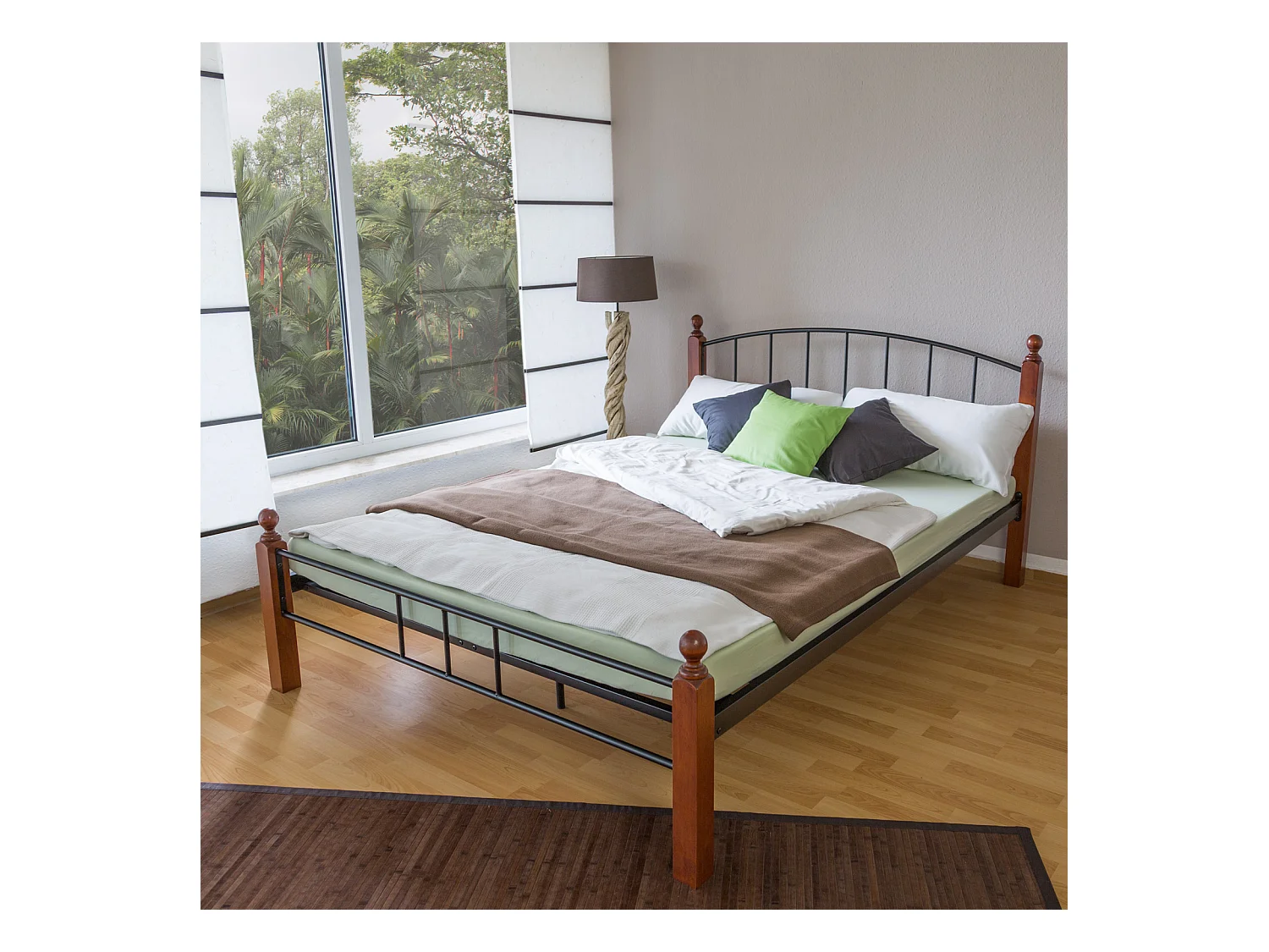 Letto in metallo 140x200 cm Nero Marrone 915