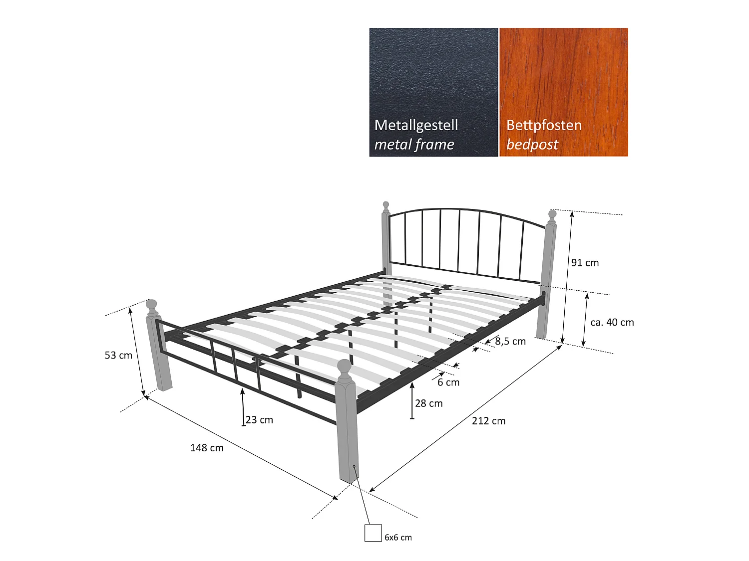 Metallbett 140x200 cm Schwarz Braun 915