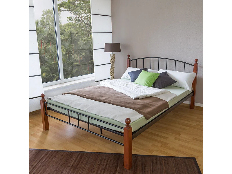 Letto in metallo 140x200 cm Nero Marrone 915