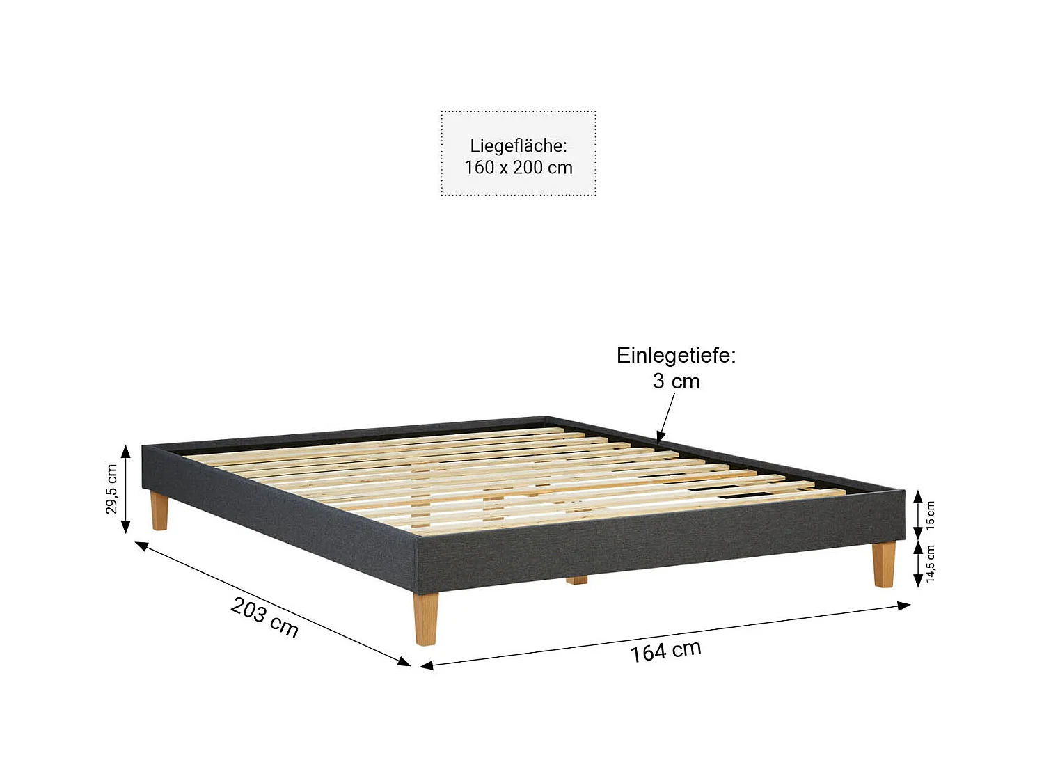 Bettgestell 160x200 cm grau Futon
