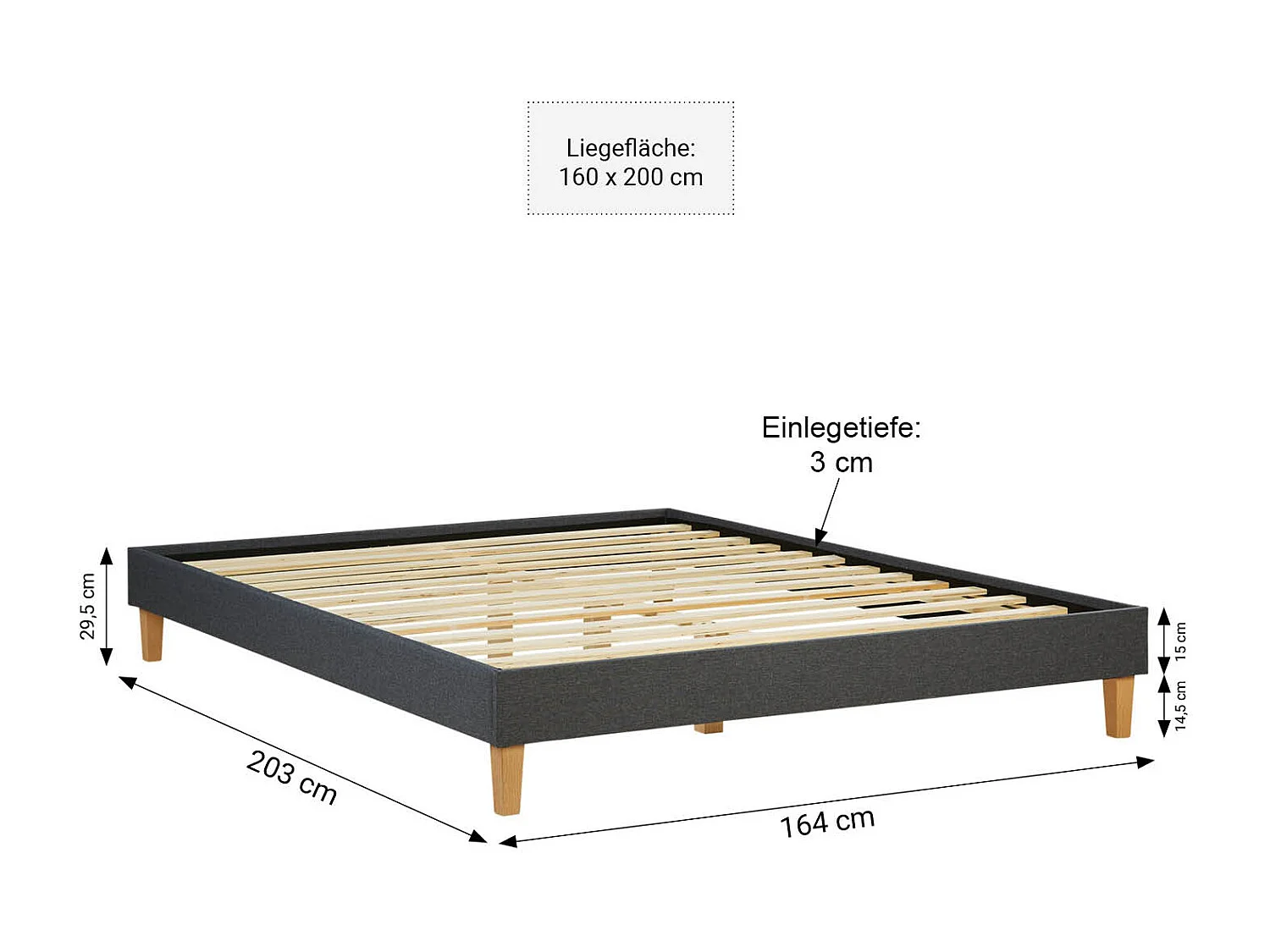 Stelaż łóżka 160x200 cm szary futon