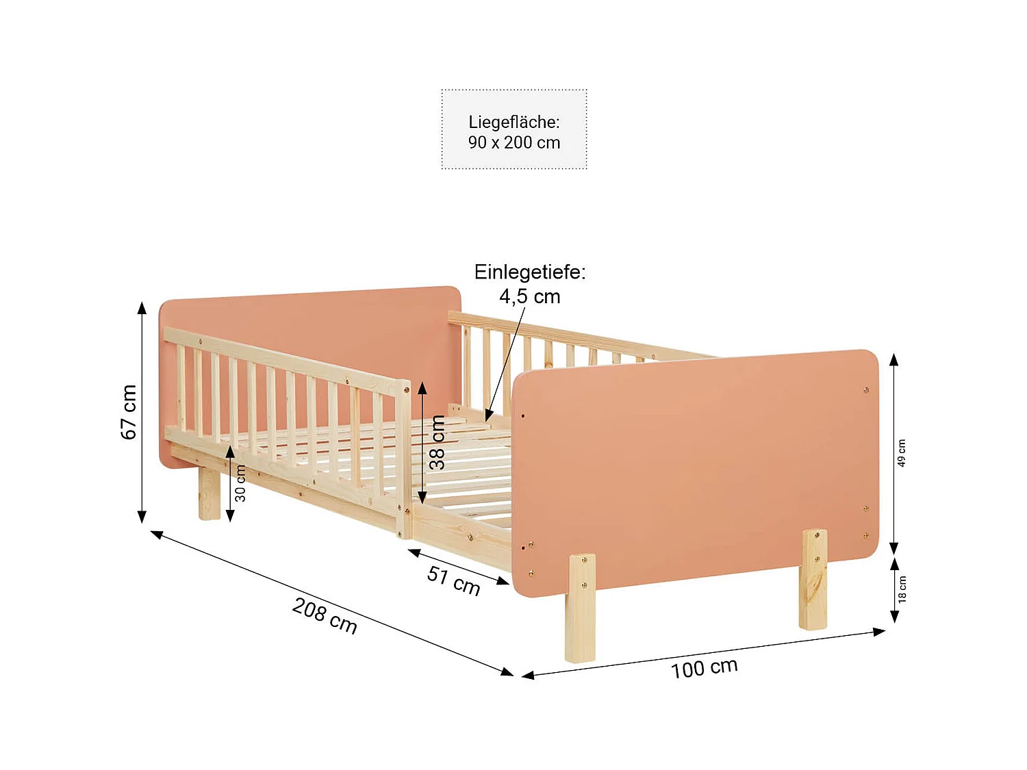 Einzelbett 90x200 cm rot