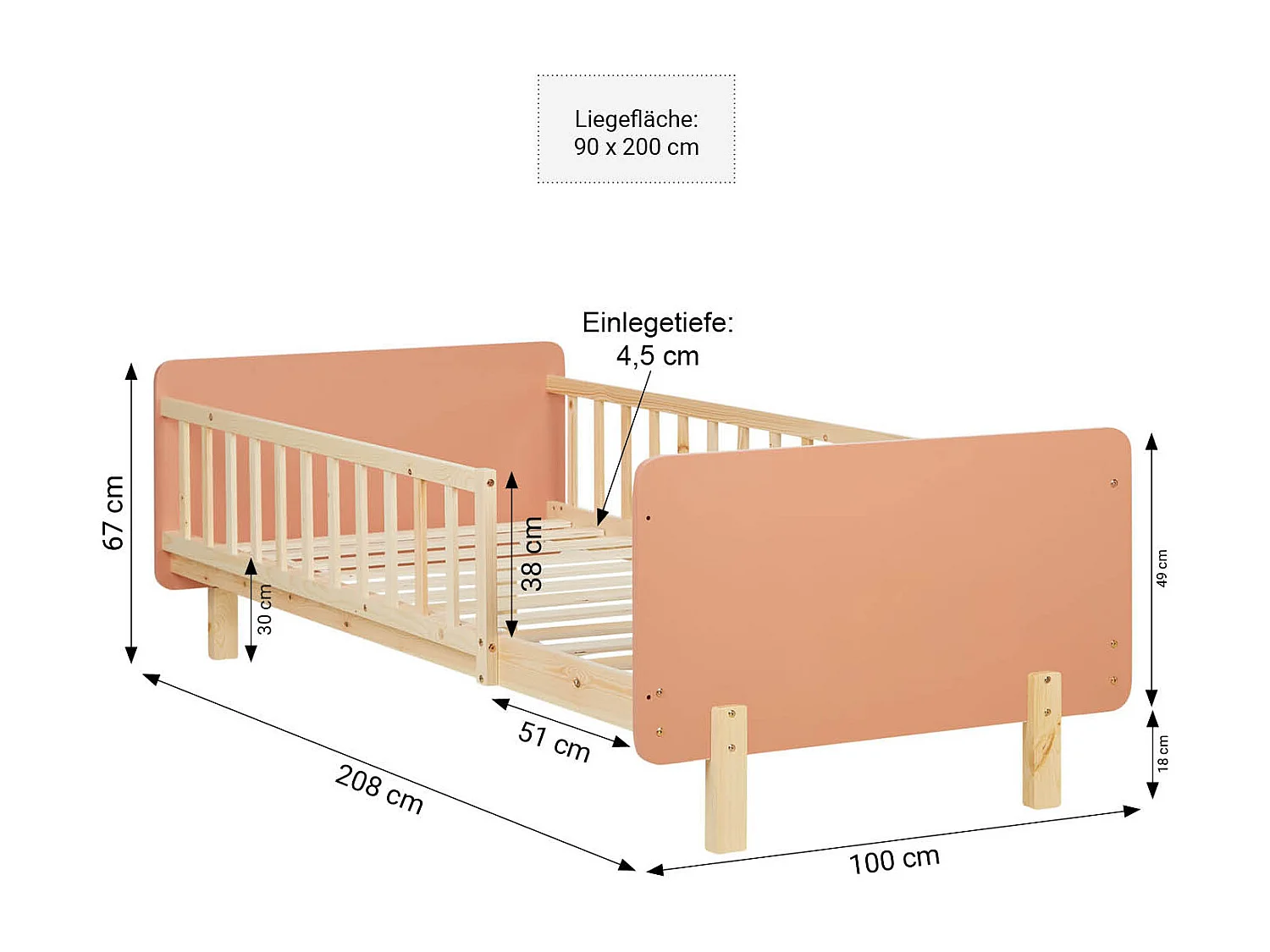 Einzelbett 90x200 cm rot